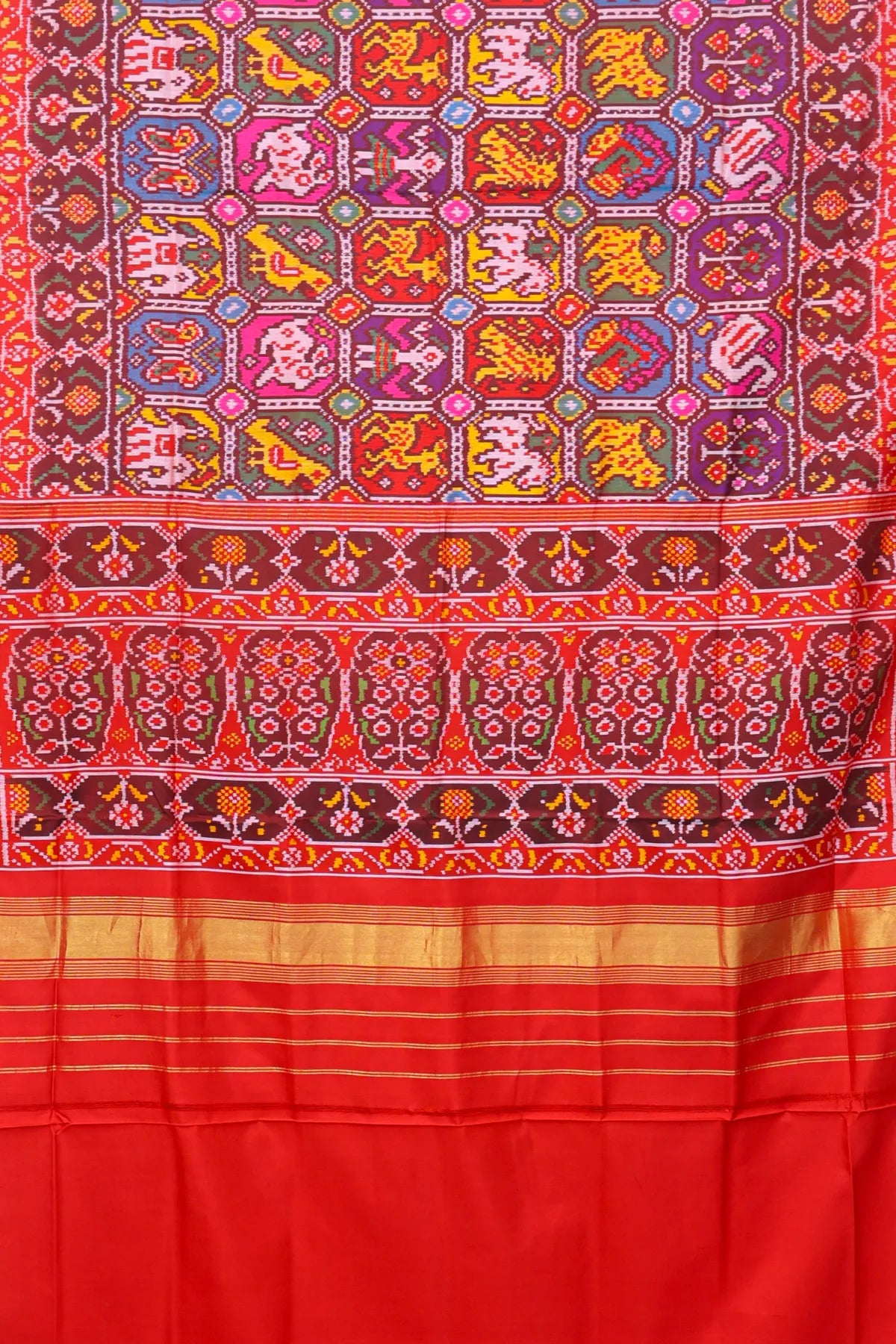 Master piece 11 motifs design with pallu border contras semi double ikat patola saree