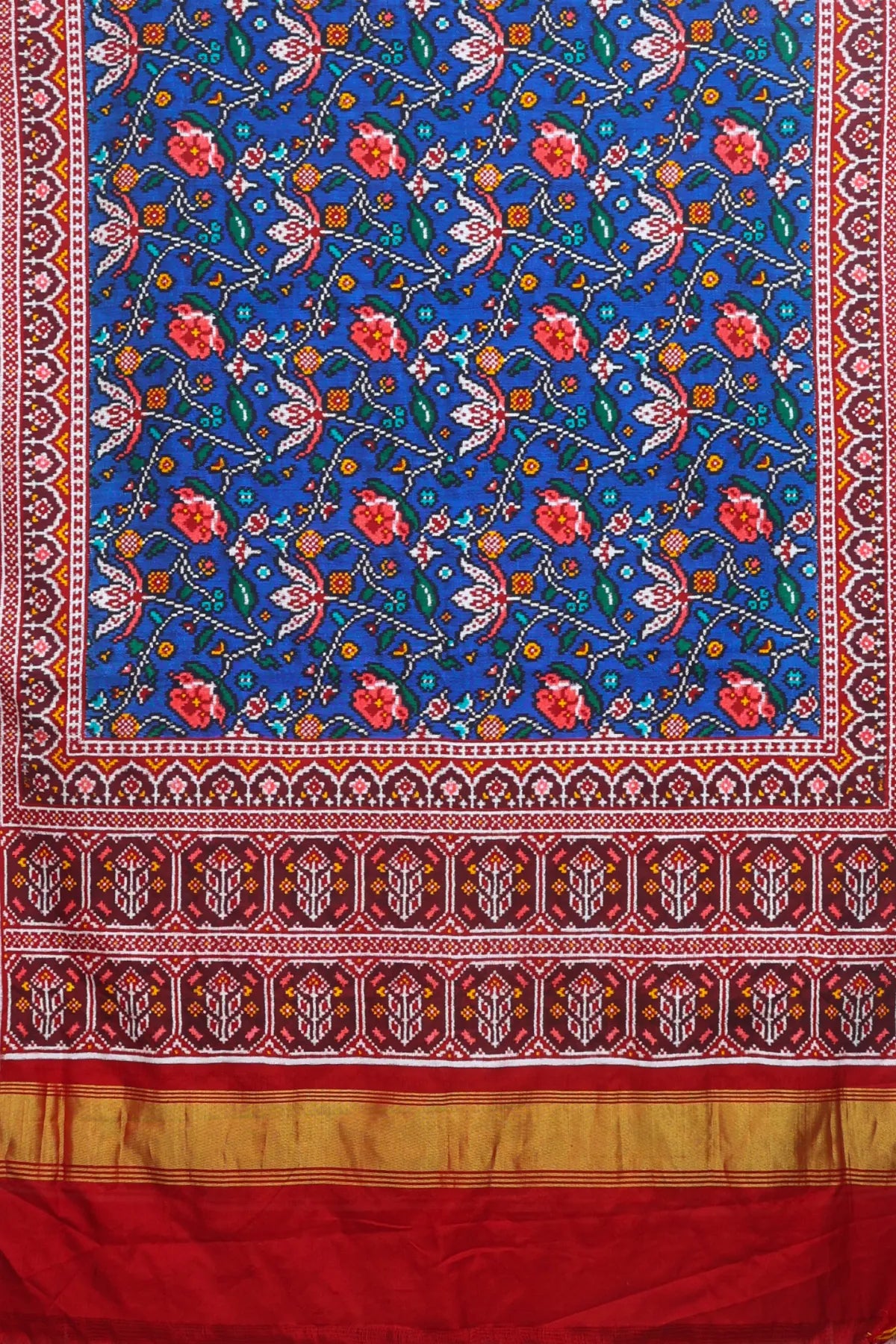 Patan patola traditional master piece rangoli design with border pallu motif design double ikat saree