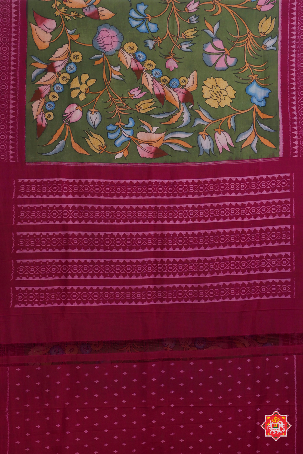Hand painting art kalamkari with patola saree & blouse patola design  ( masterpiece)
