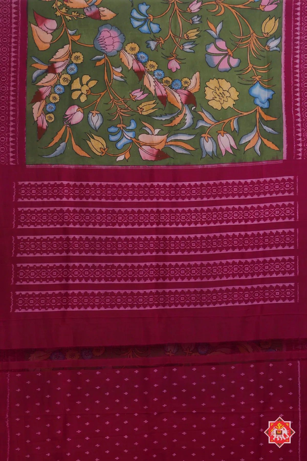 Hand painting art kalamkari with patola saree & blouse patola design  ( masterpiece)