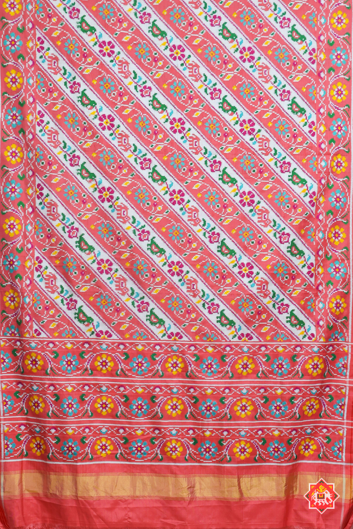 Patan patola classic lehariya with floral border pure double ikat patola saree