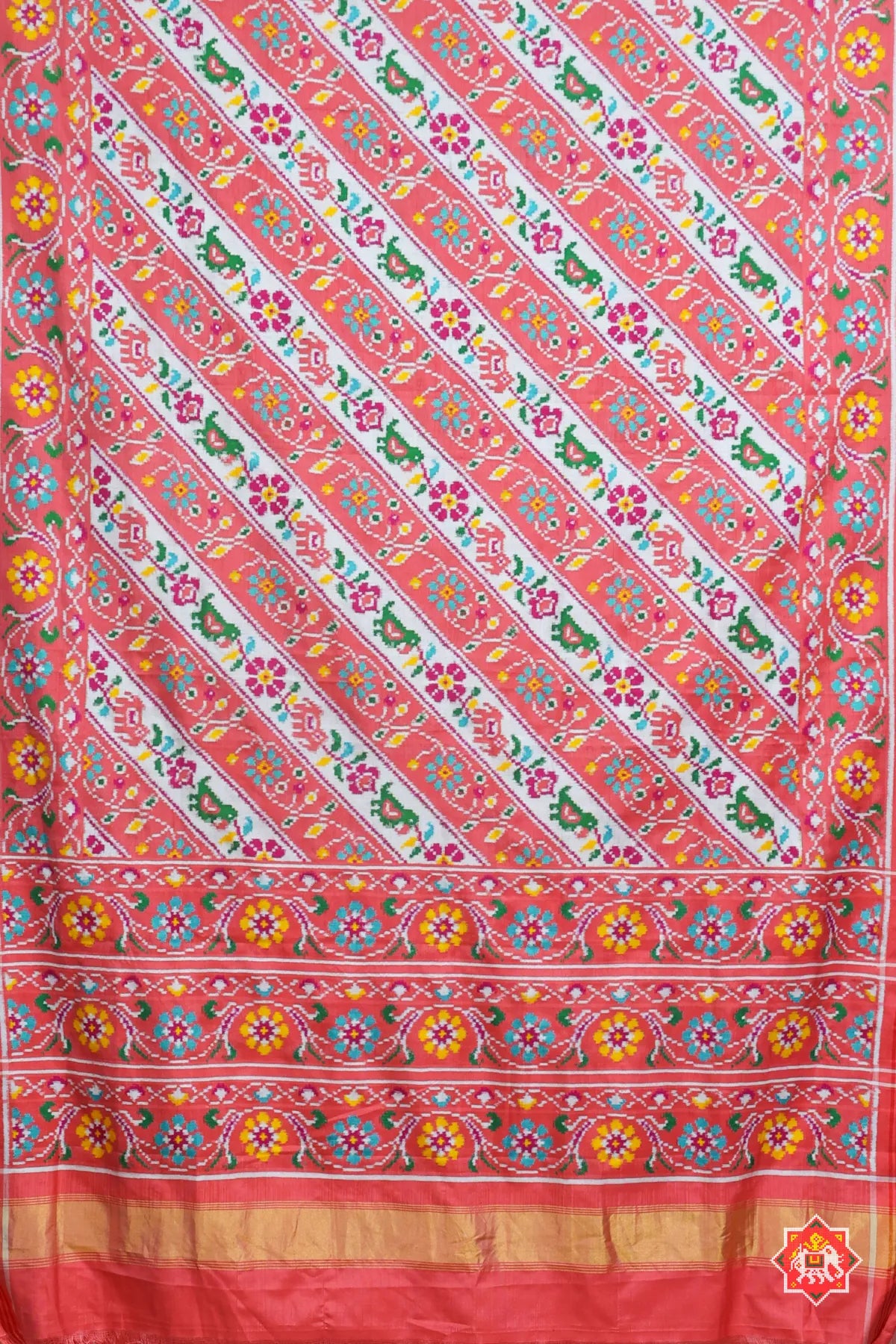 Patan patola classic lehariya with floral border pure double ikat patola saree