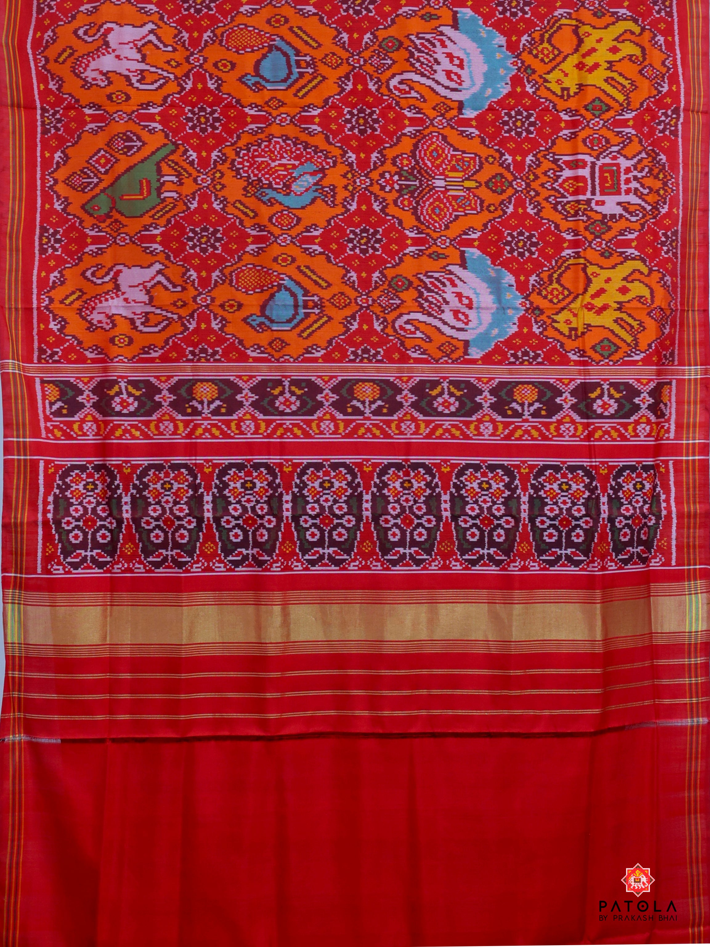 Masterpiece 8 Figures With Chhabdi Design Semi Double Ikat Patola Sareee