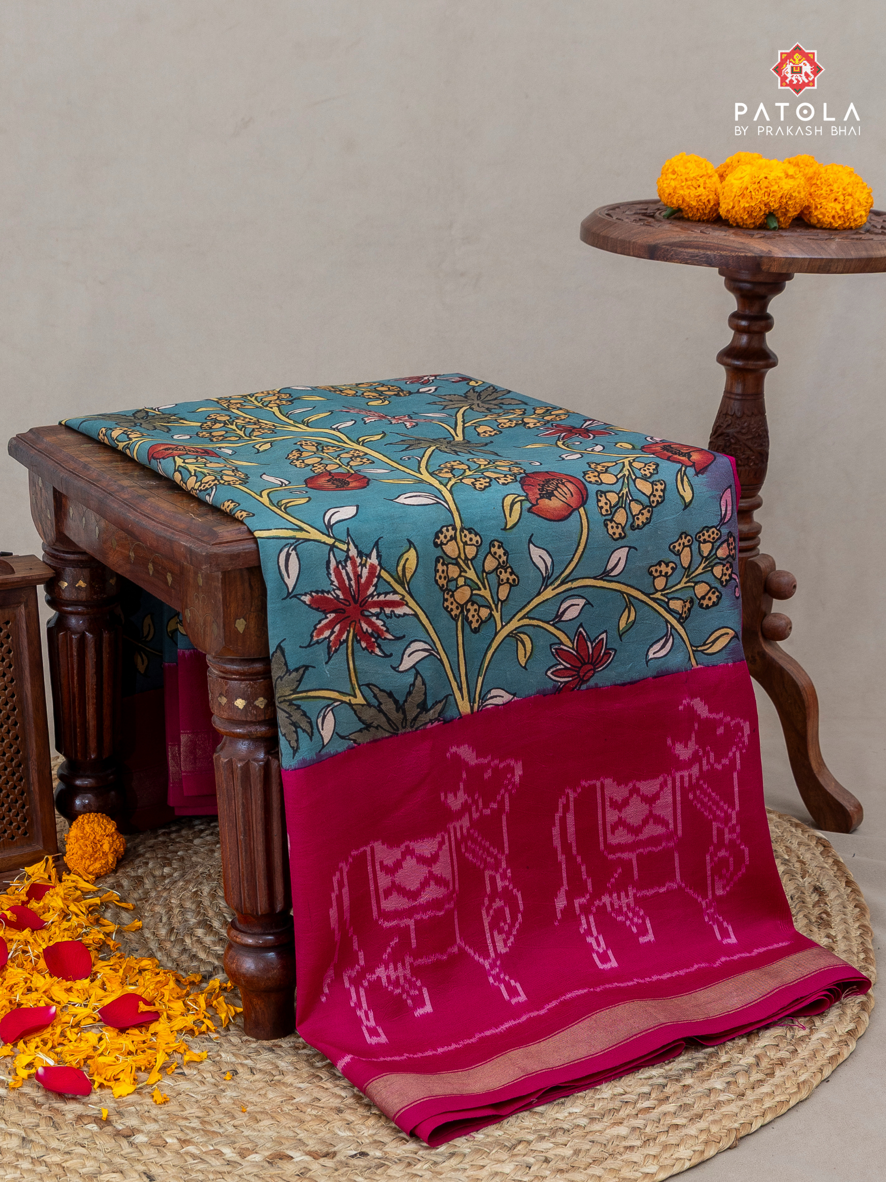 Masterpiece Patola Border pallu With pure traditional ( kalamkari) Saree