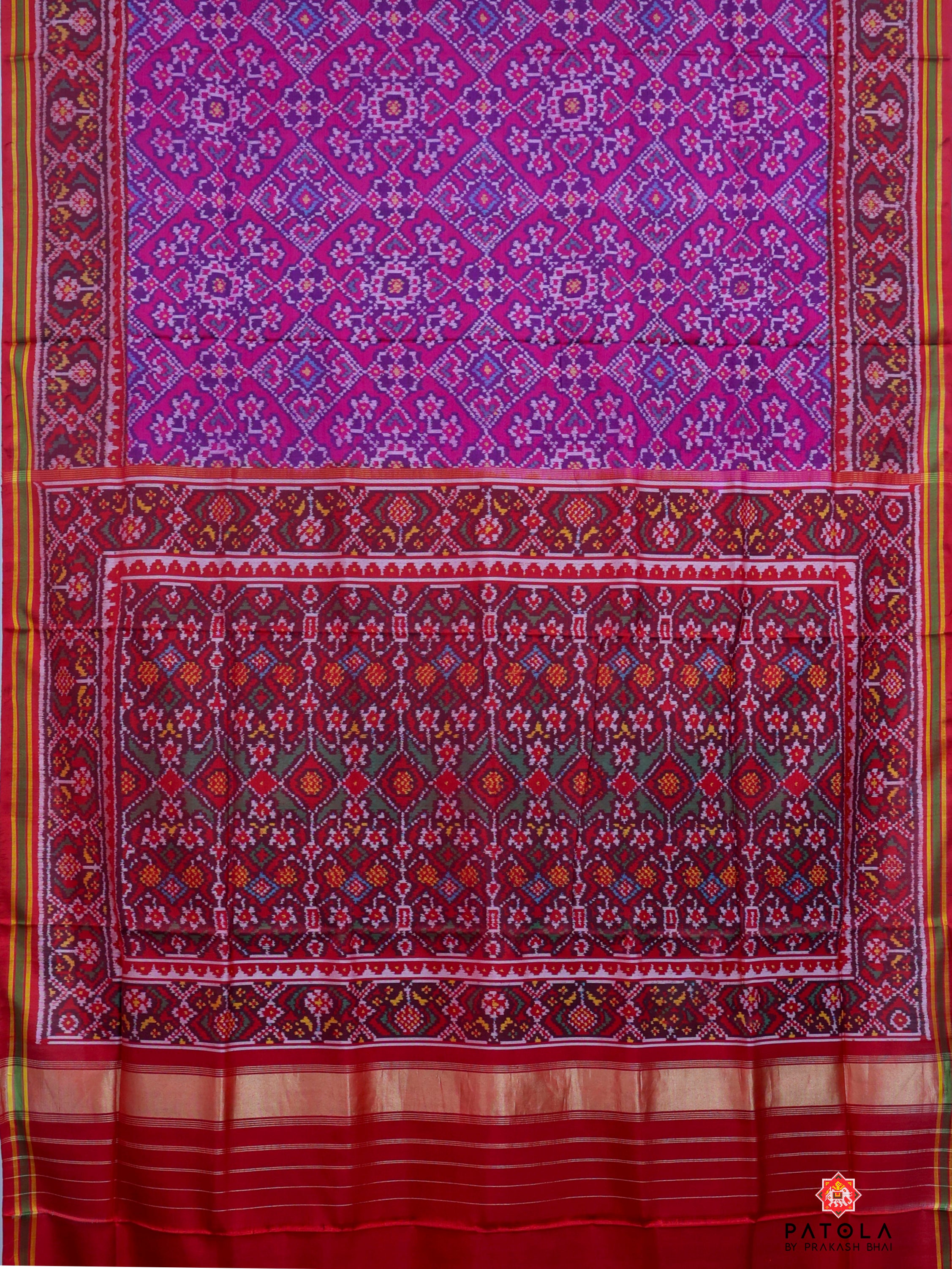 Navratna Pan Chanda Mix Design Semi Double Ikat Patola Saree