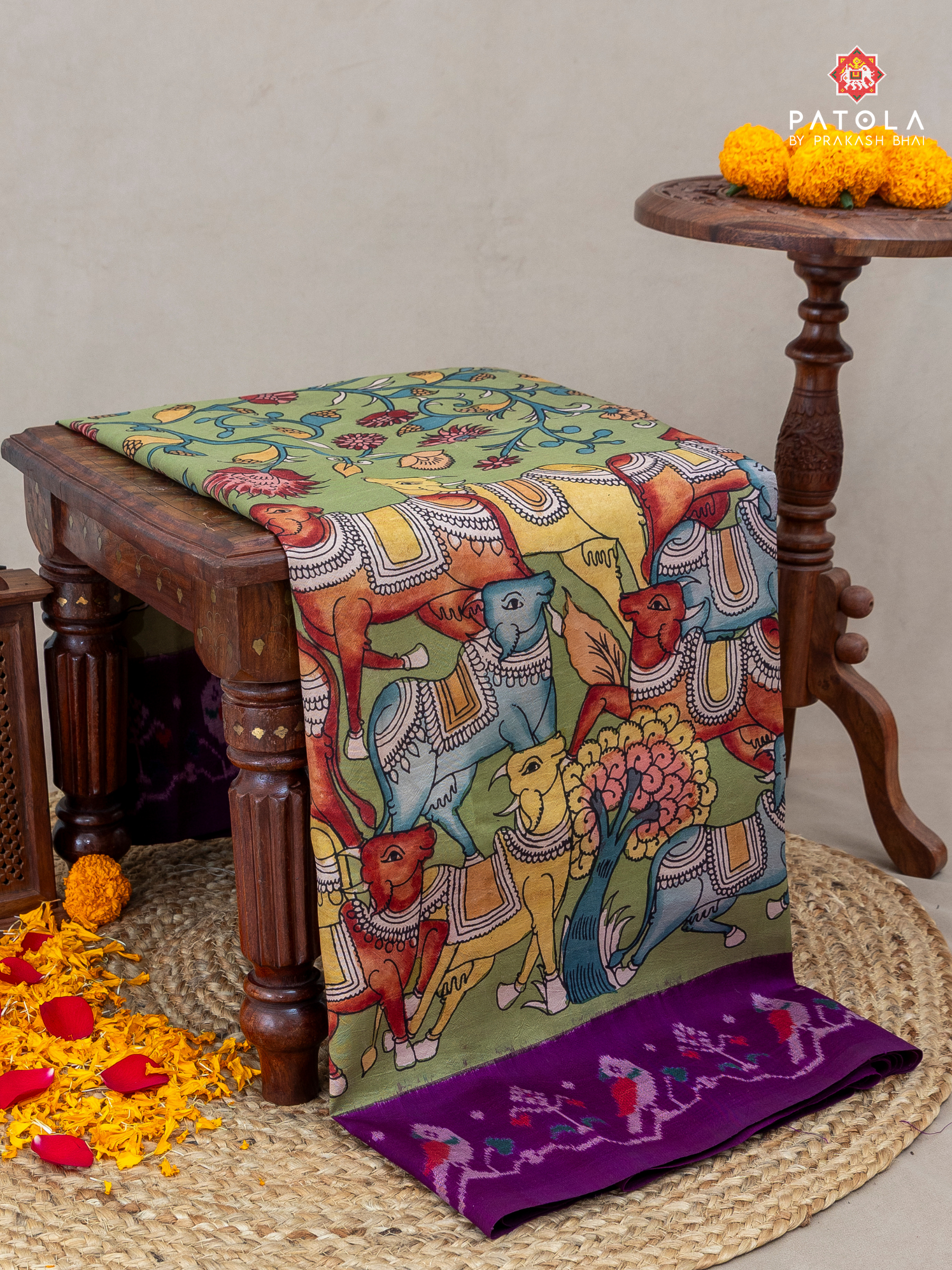 Masterpiece Patola Border pallu With pure traditional ( kalamkari) Saree