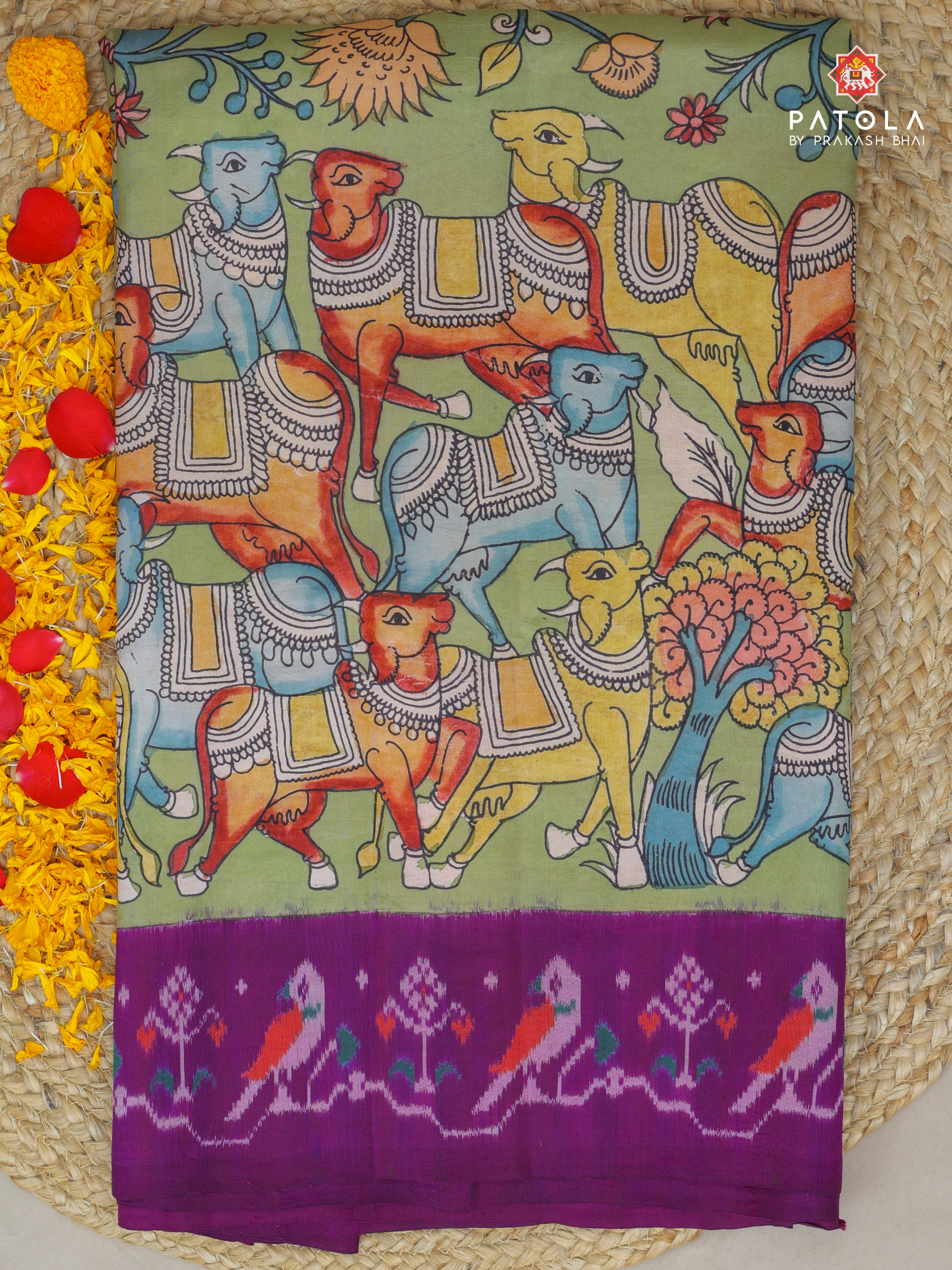 Masterpiece Patola Border pallu With pure traditional ( kalamkari) Saree