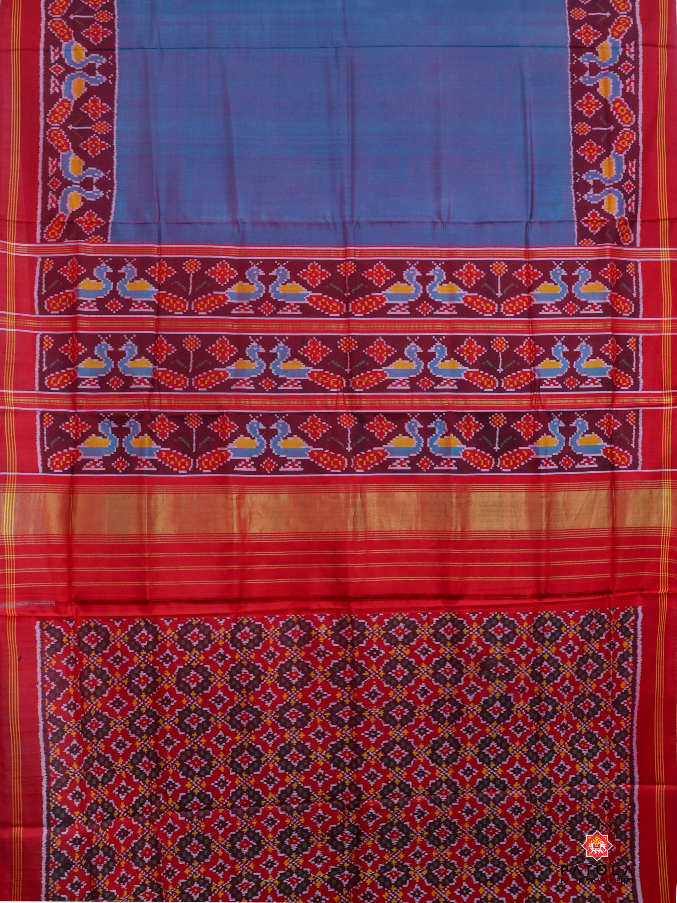 Plain C-Green With Patola Design Blouse Semi Double Ikat Patola Saree