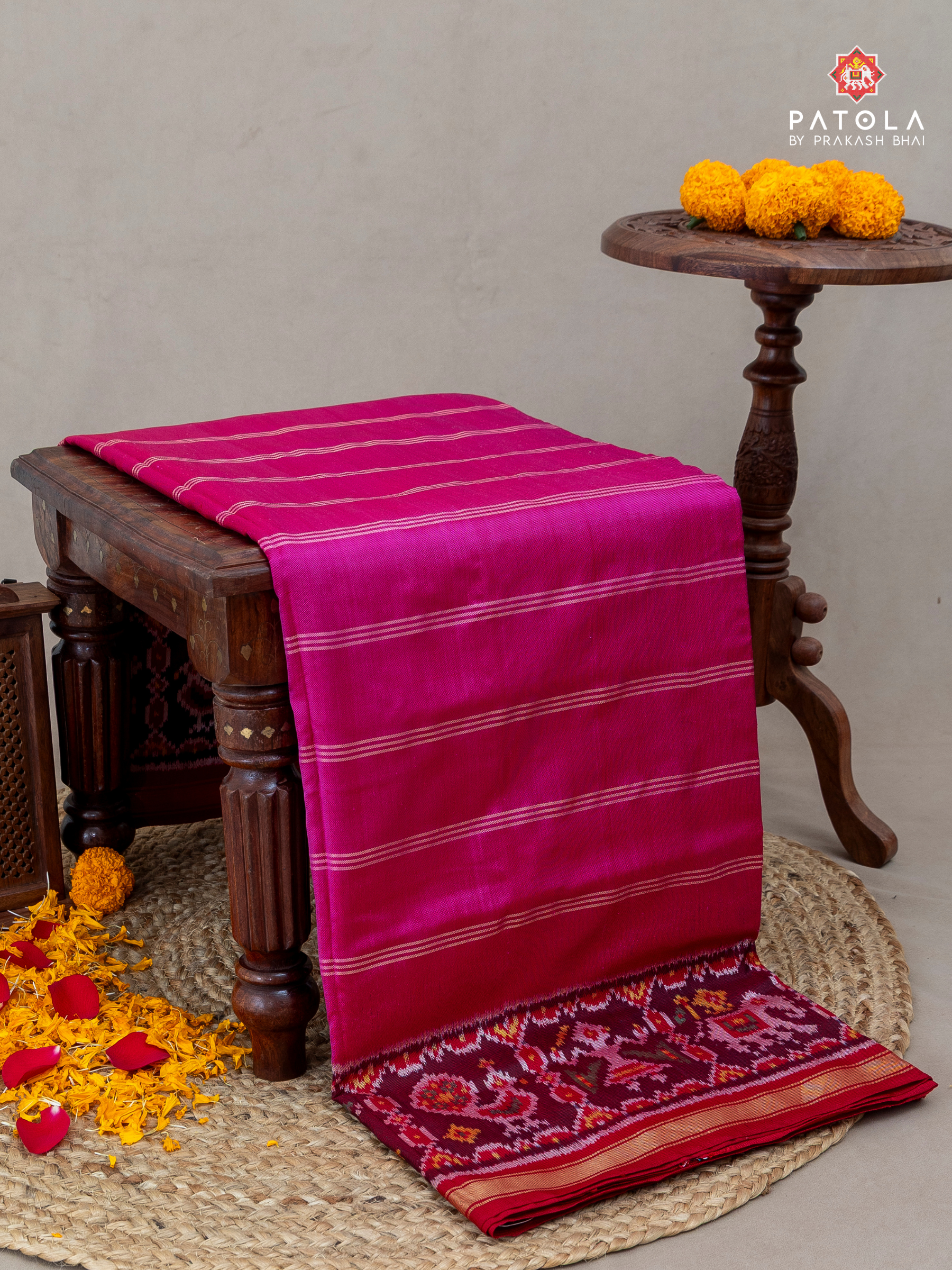 Masterpiece Plain Pink with Patola Tissue Lines design with blouse patola design Semi double ikat patola saree