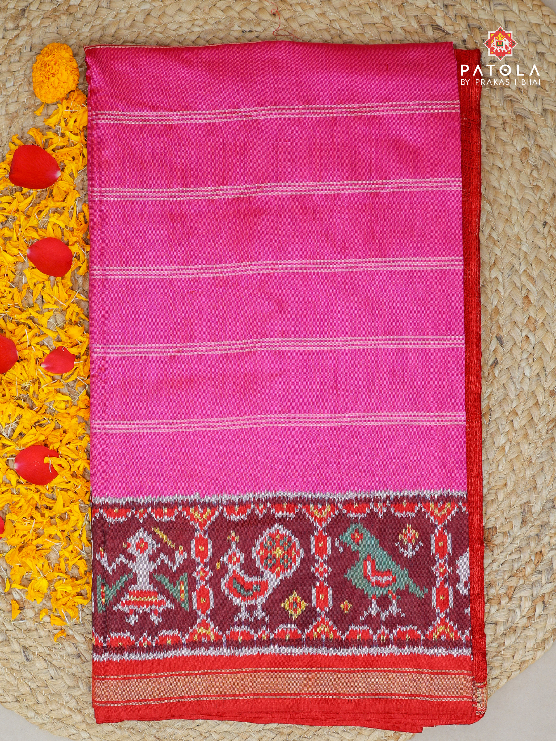 Masterpiece Plain Pink with Patola Tissue Lines design with blouse patola design Semi double ikat patola saree