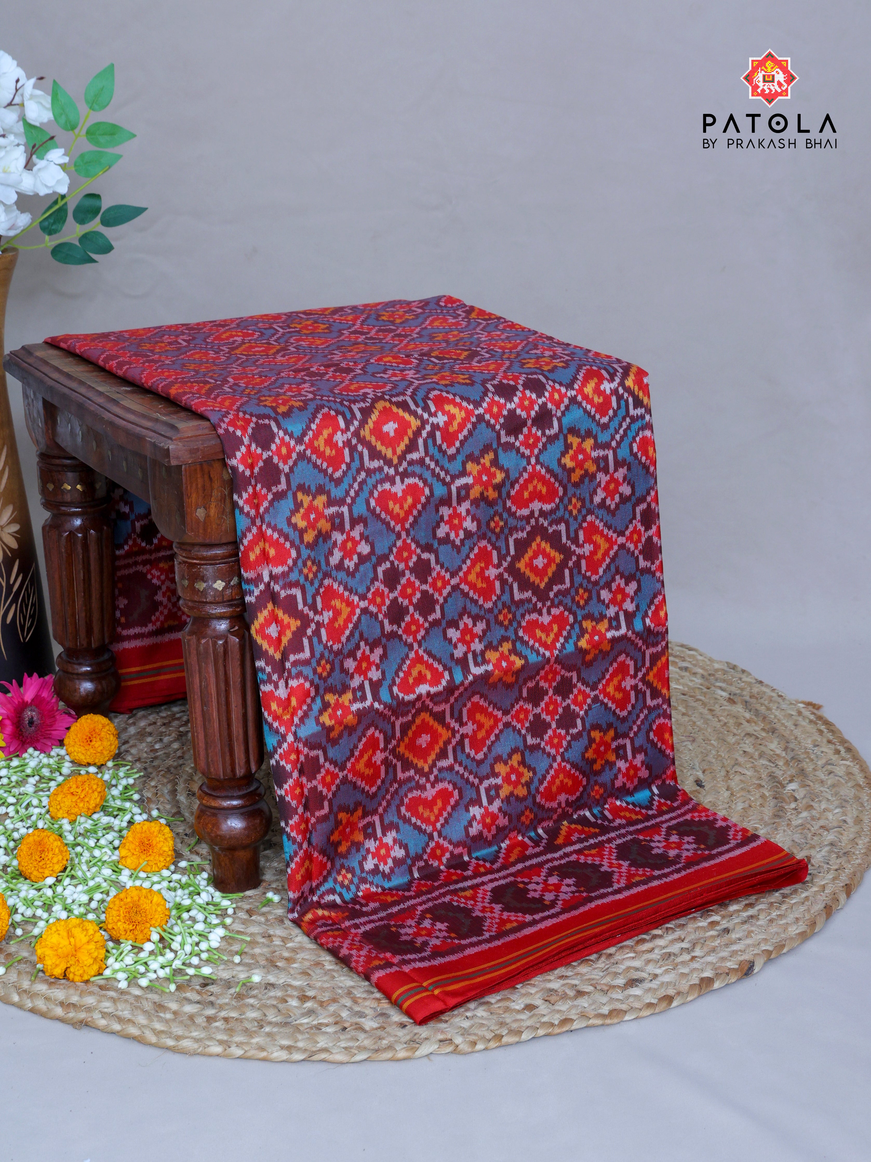 C-Green Pan Chanda Navratna Mix Semi Double Ikat Patola Saree