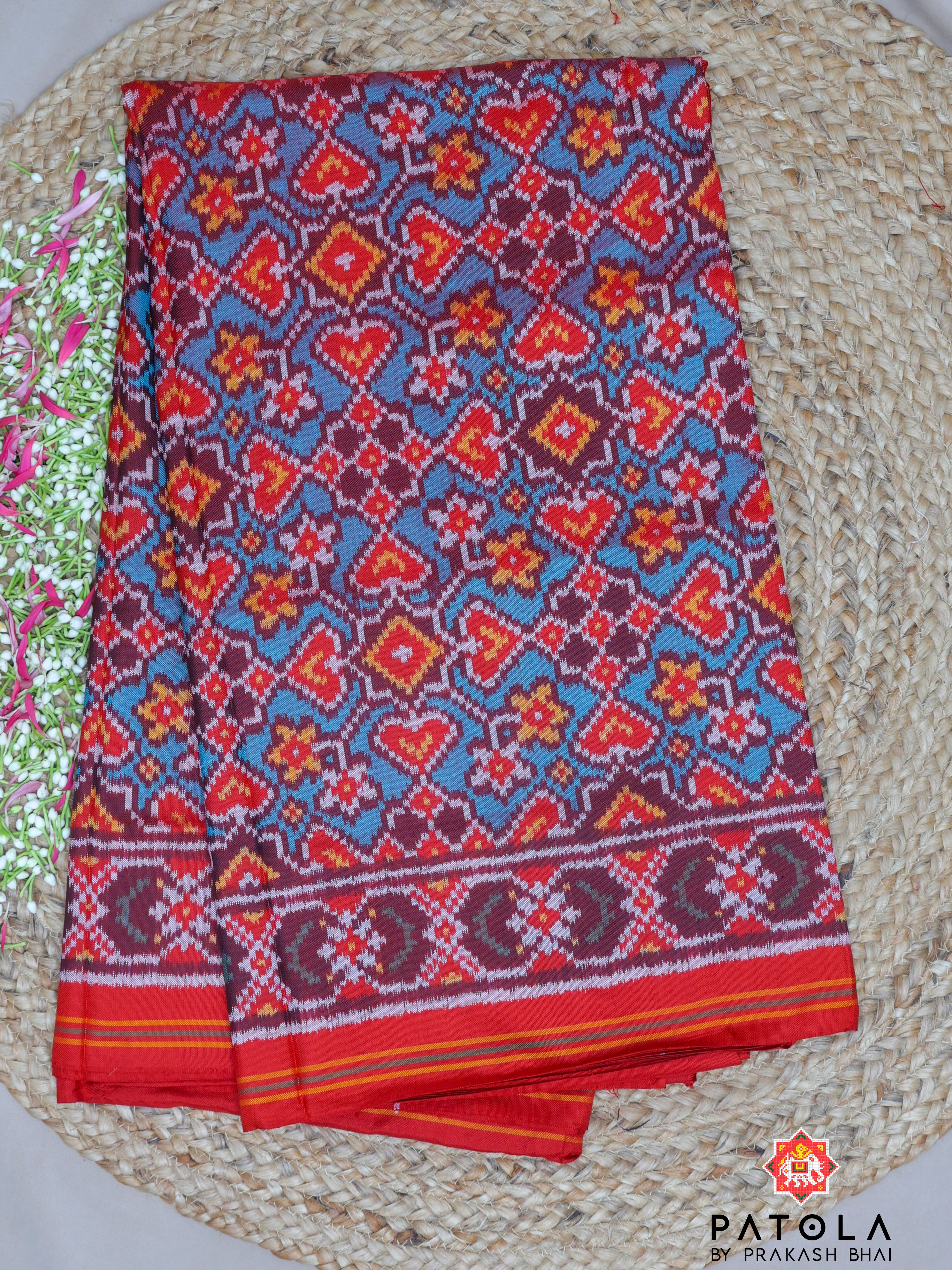 C-Green Pan Chanda Navratna Mix Semi Double Ikat Patola Saree