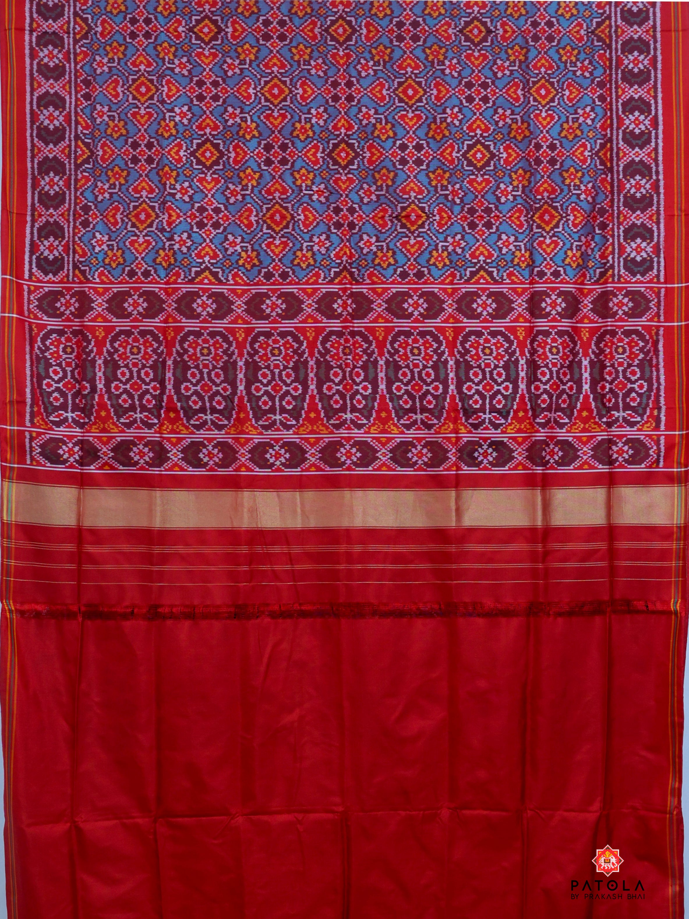 C-Green Pan Chanda Navratna Mix Semi Double Ikat Patola Saree