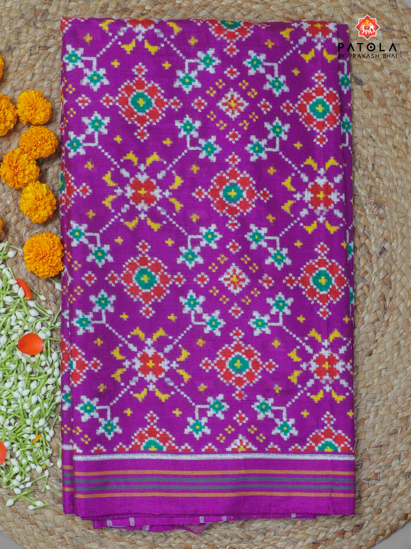 Purple  navratna design pure double ikat patola saree