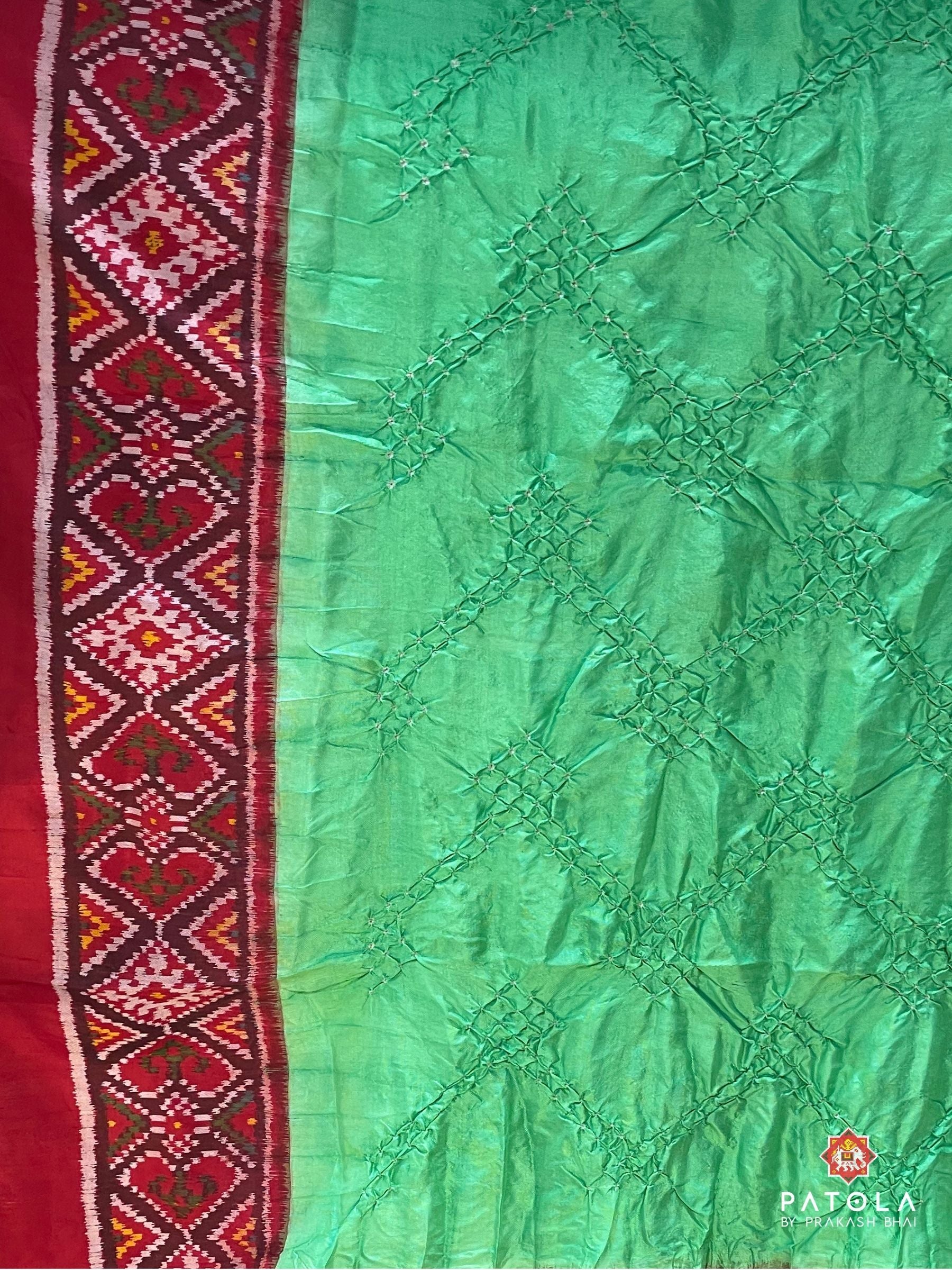 Pista Pallu Border Patola Design With Bodywork Bandhej Dupatta