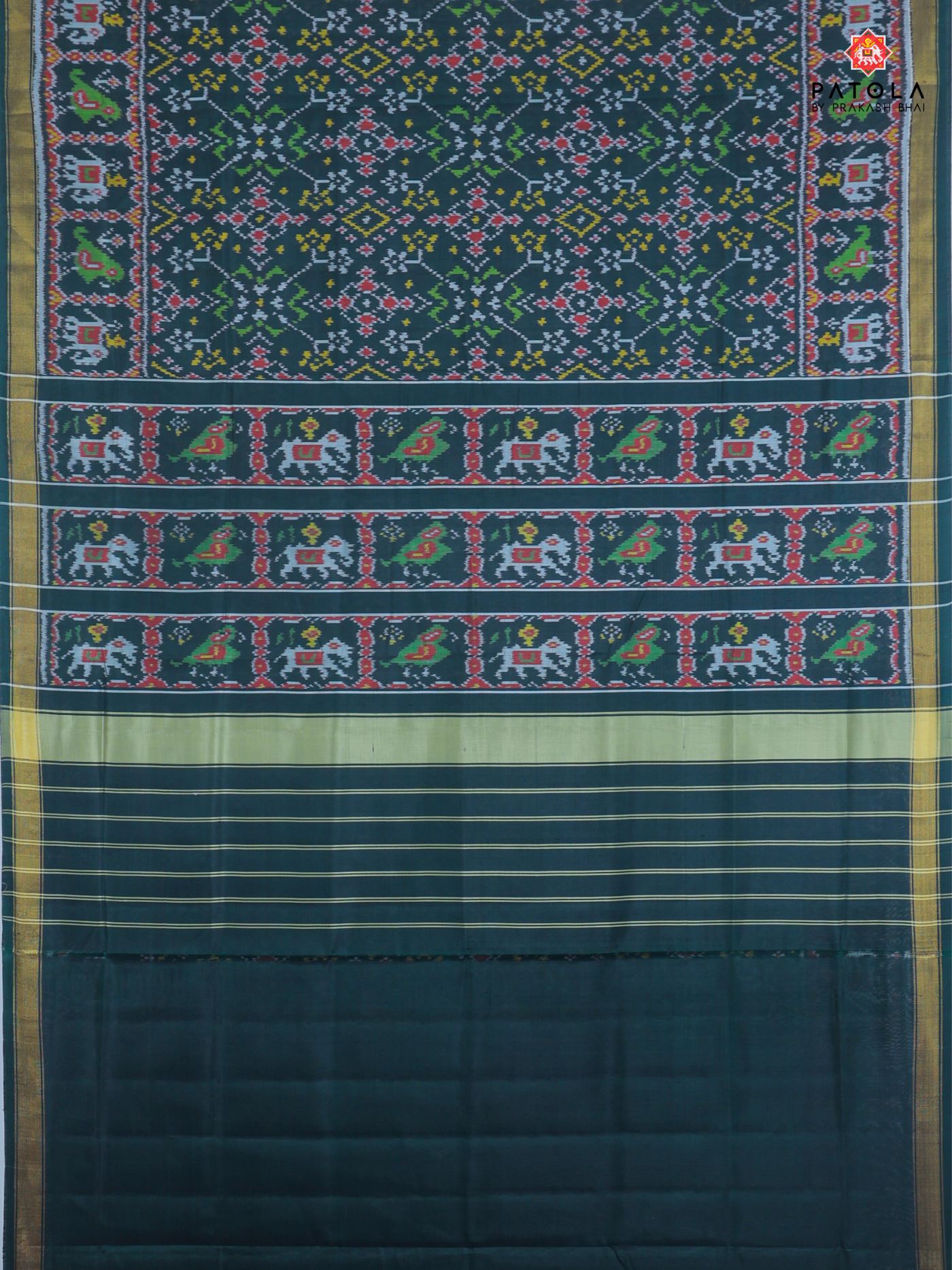 Navratna Design with Elephant Border Single Ikat Patola Saree