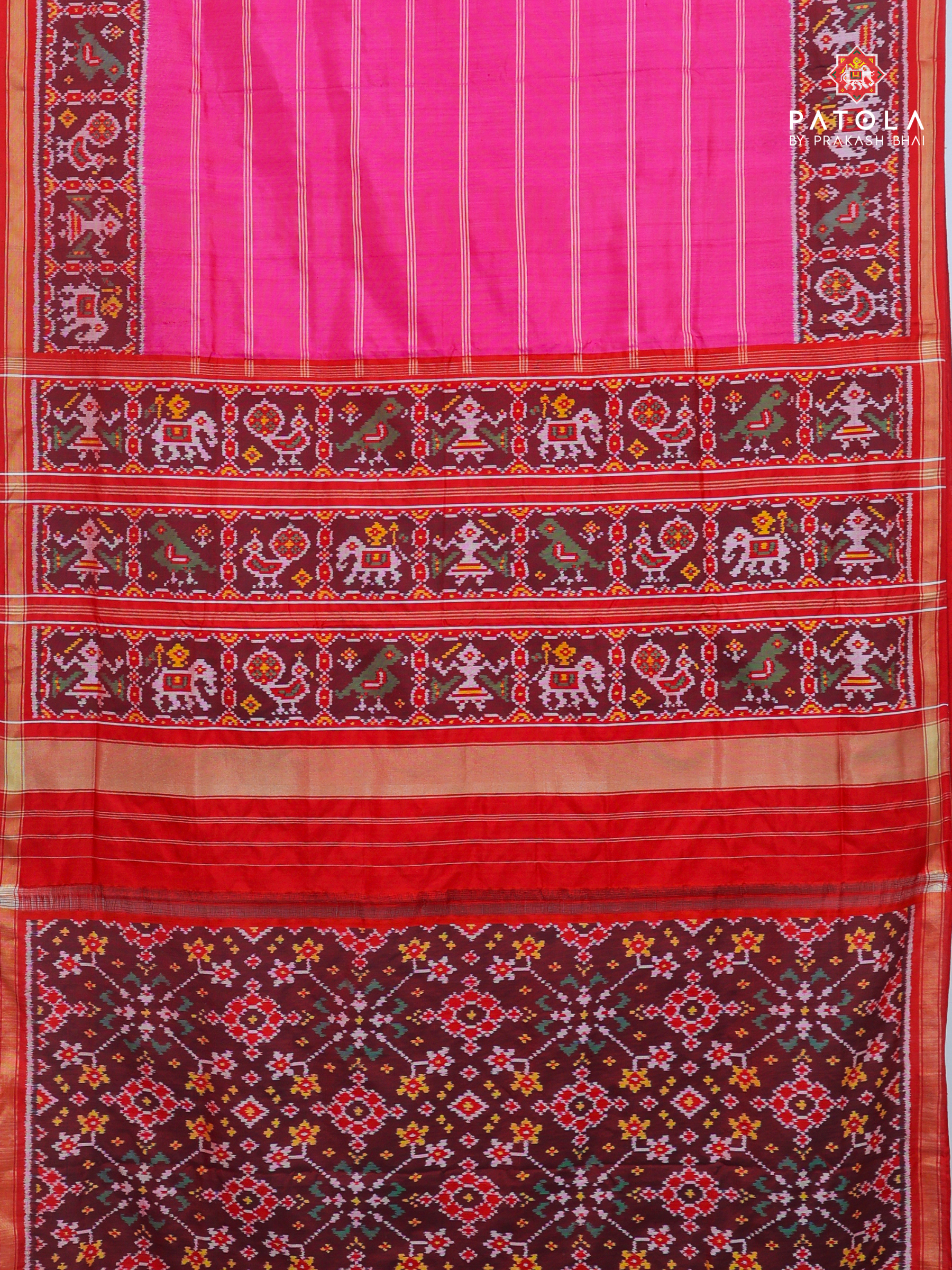 Masterpiece Plain Pink with Patola Tissue Lines design with blouse patola design Semi double ikat patola saree