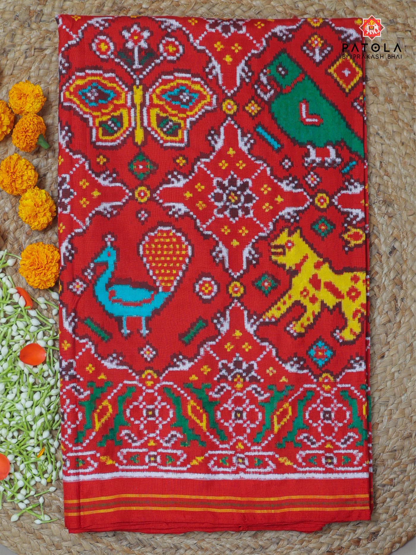 Chhabdi design with 4 figures designer pure double ikat patola saree