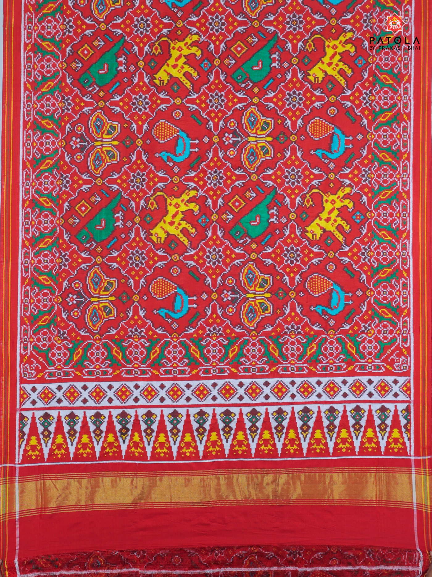 Chhabdi design with 4 figures designer pure double ikat patola saree