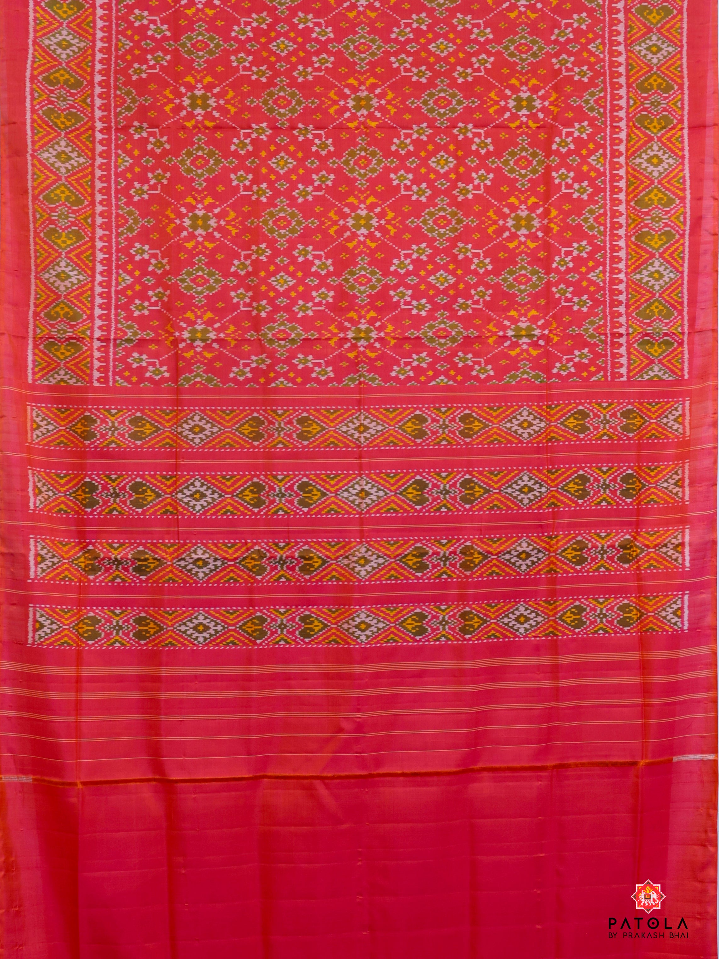 Peach With Orange Shade Navratna Design Single Ikat Patola Saree