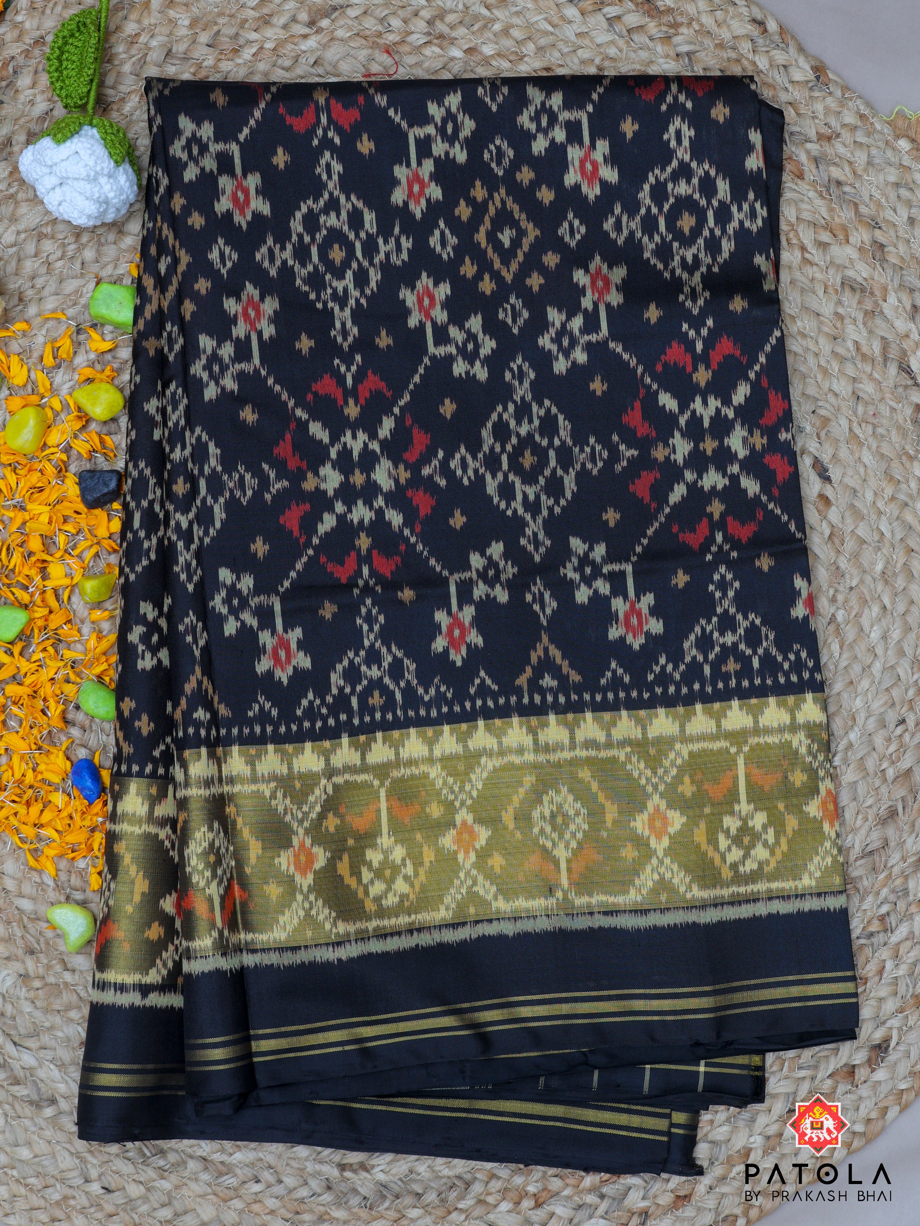 Black Navratna Designer Single Ikat Patola Saree