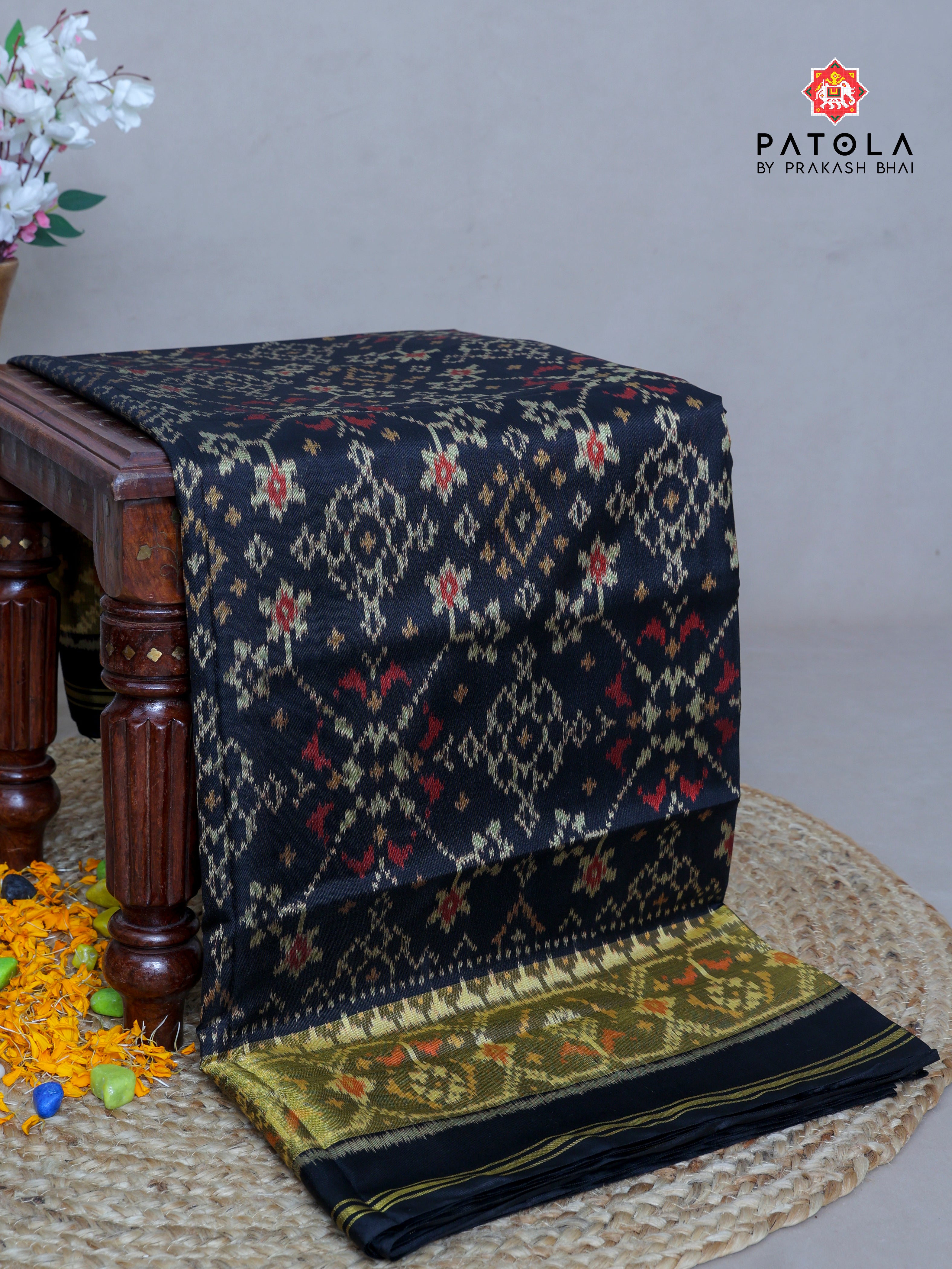 Black Navratna Designer Single Ikat Patola Saree