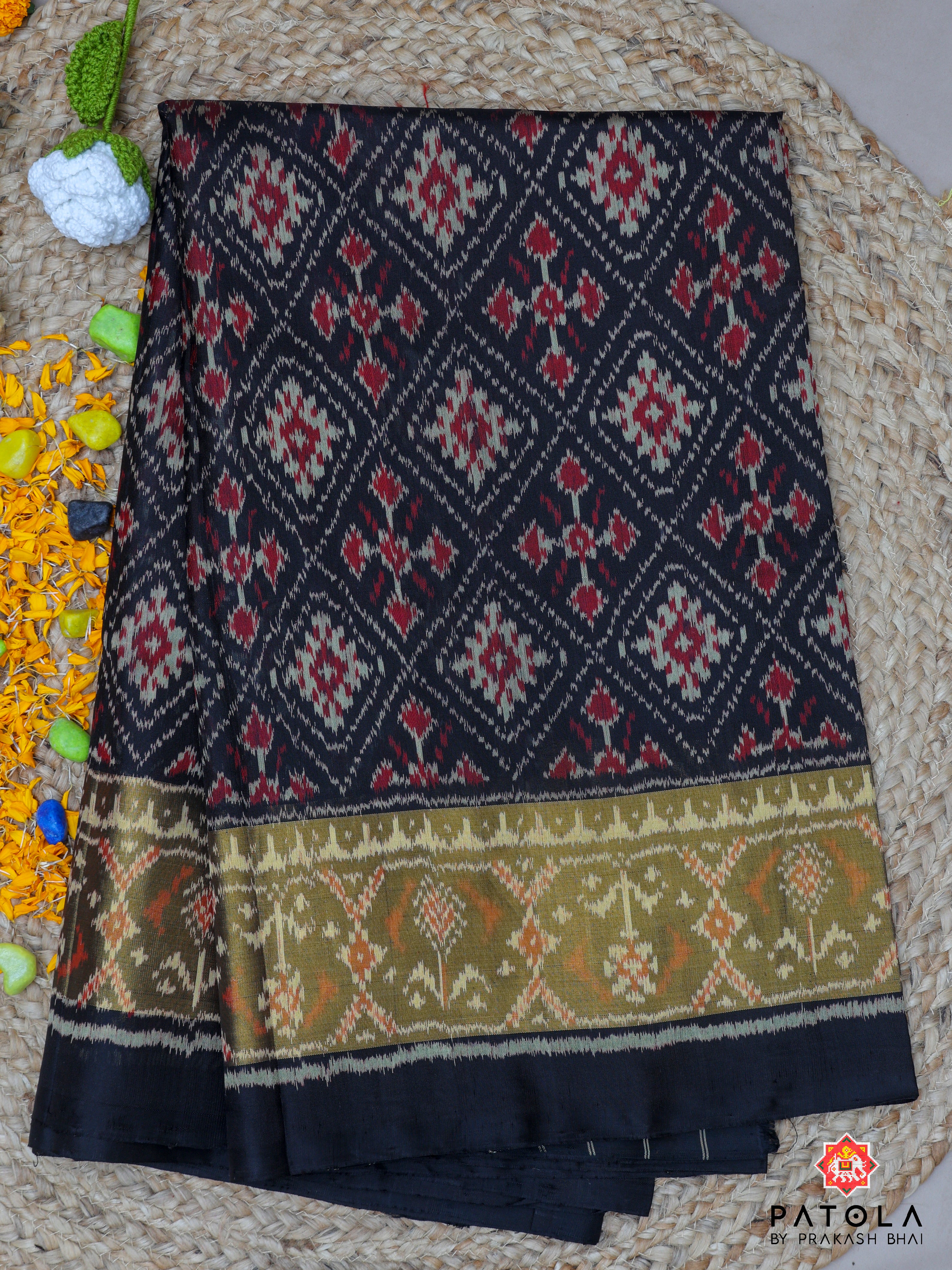 Black Chandabhat Design Single Ikat Patola Saree