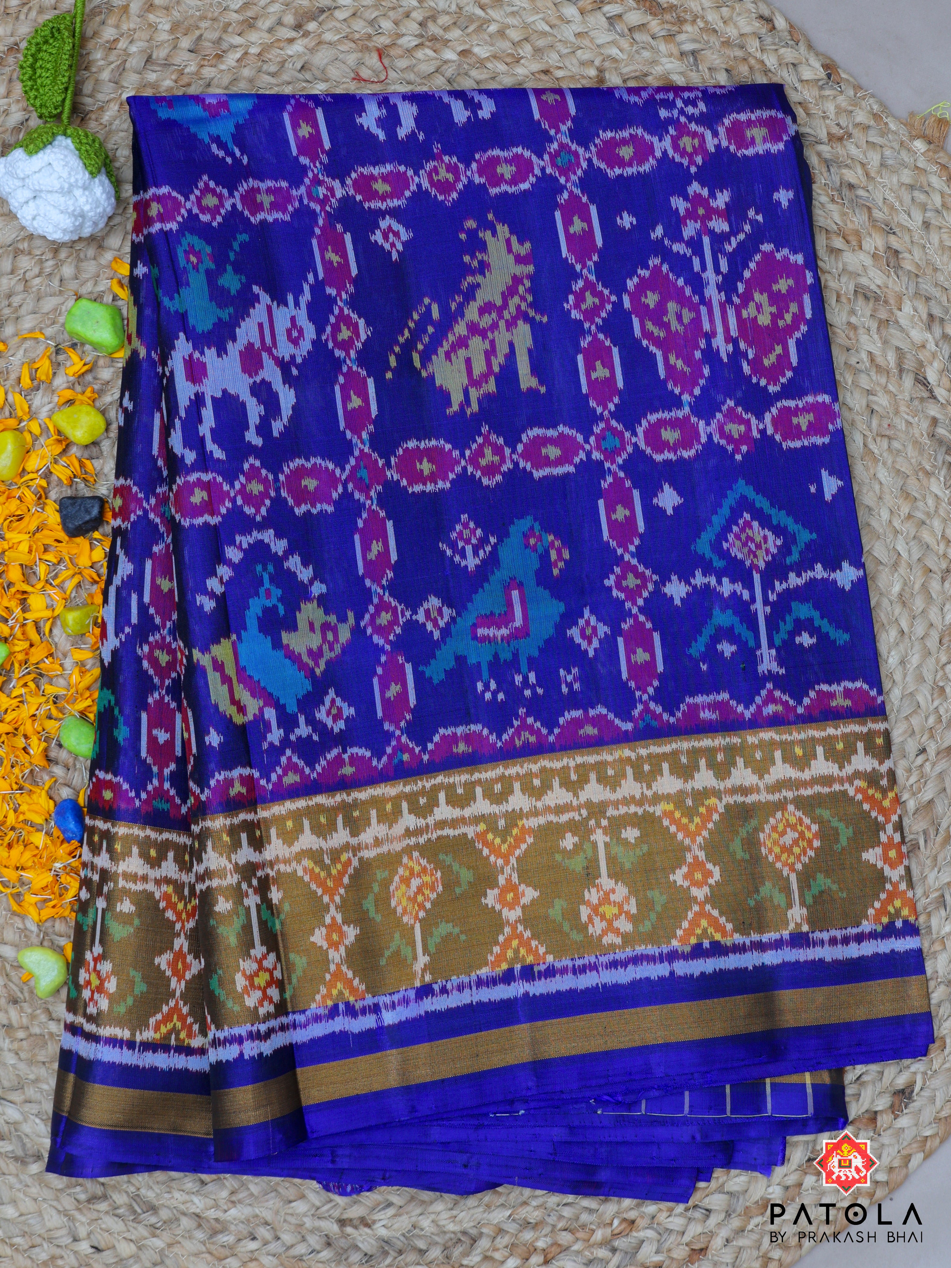 Royal Blue Big Motifs Design Single Ikat Patola Saree