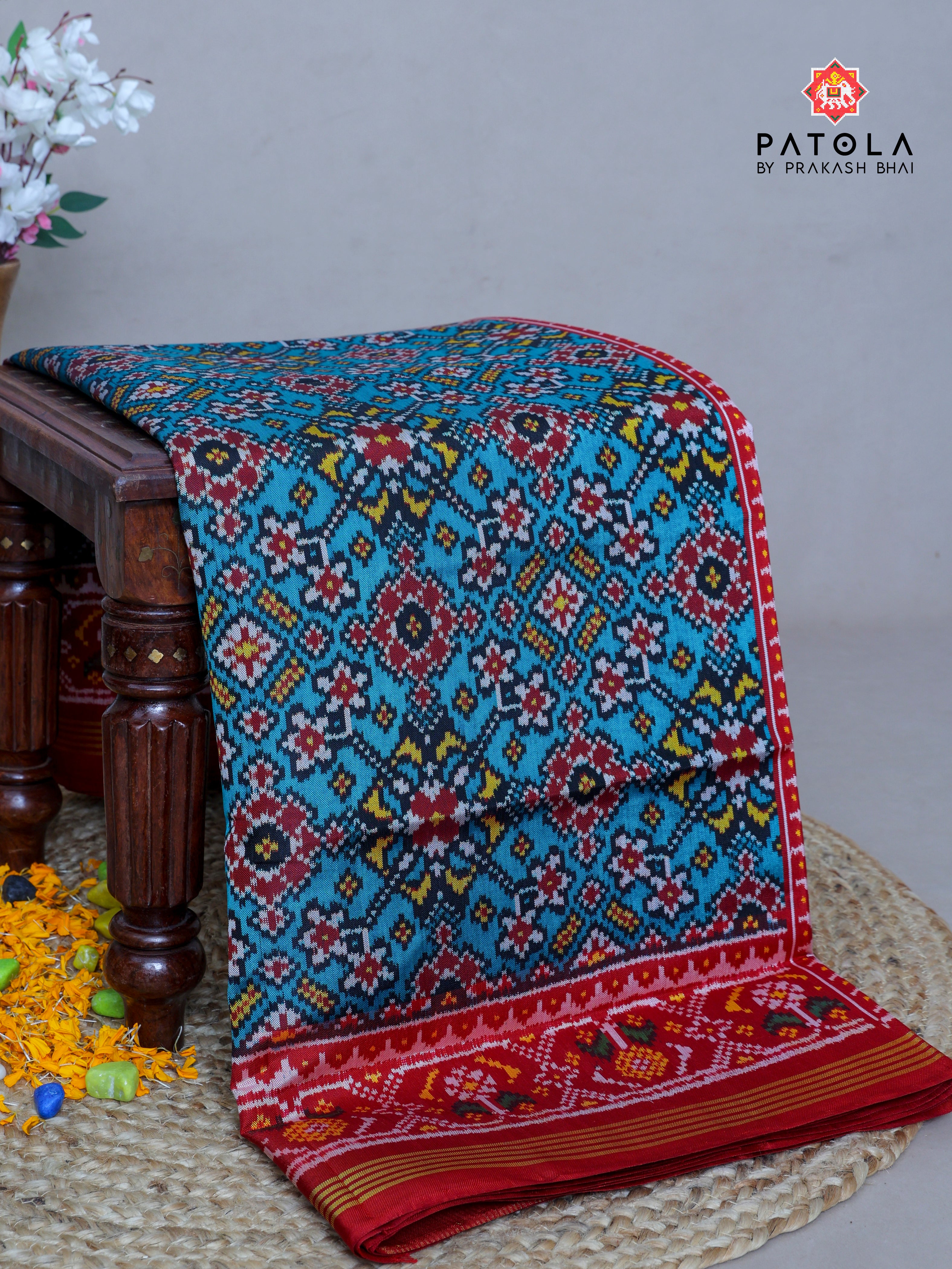 Traditional Navratna Designer Semi Double Ikat Patola Saree