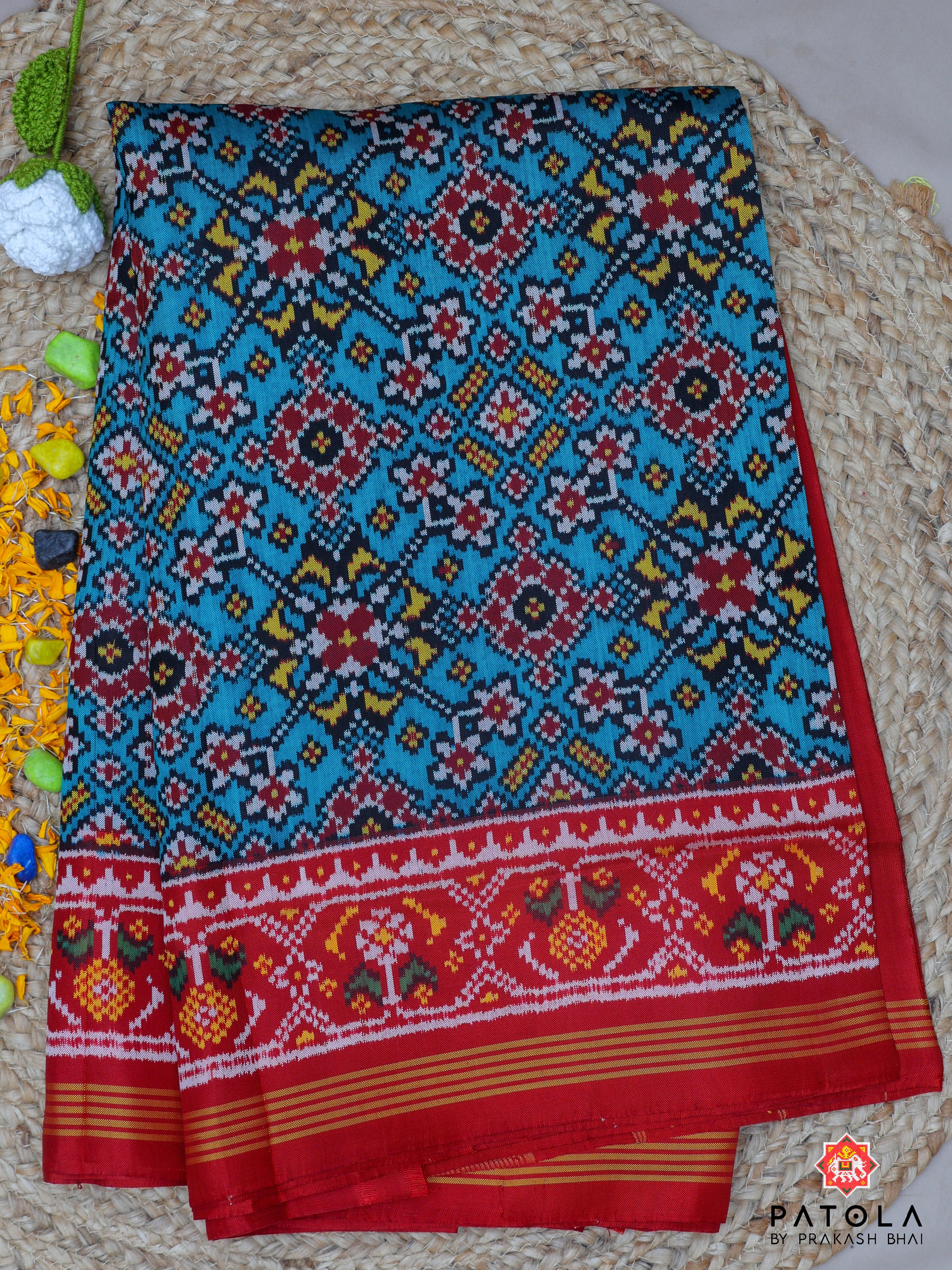 Traditional Navratna Designer Semi Double Ikat Patola Saree