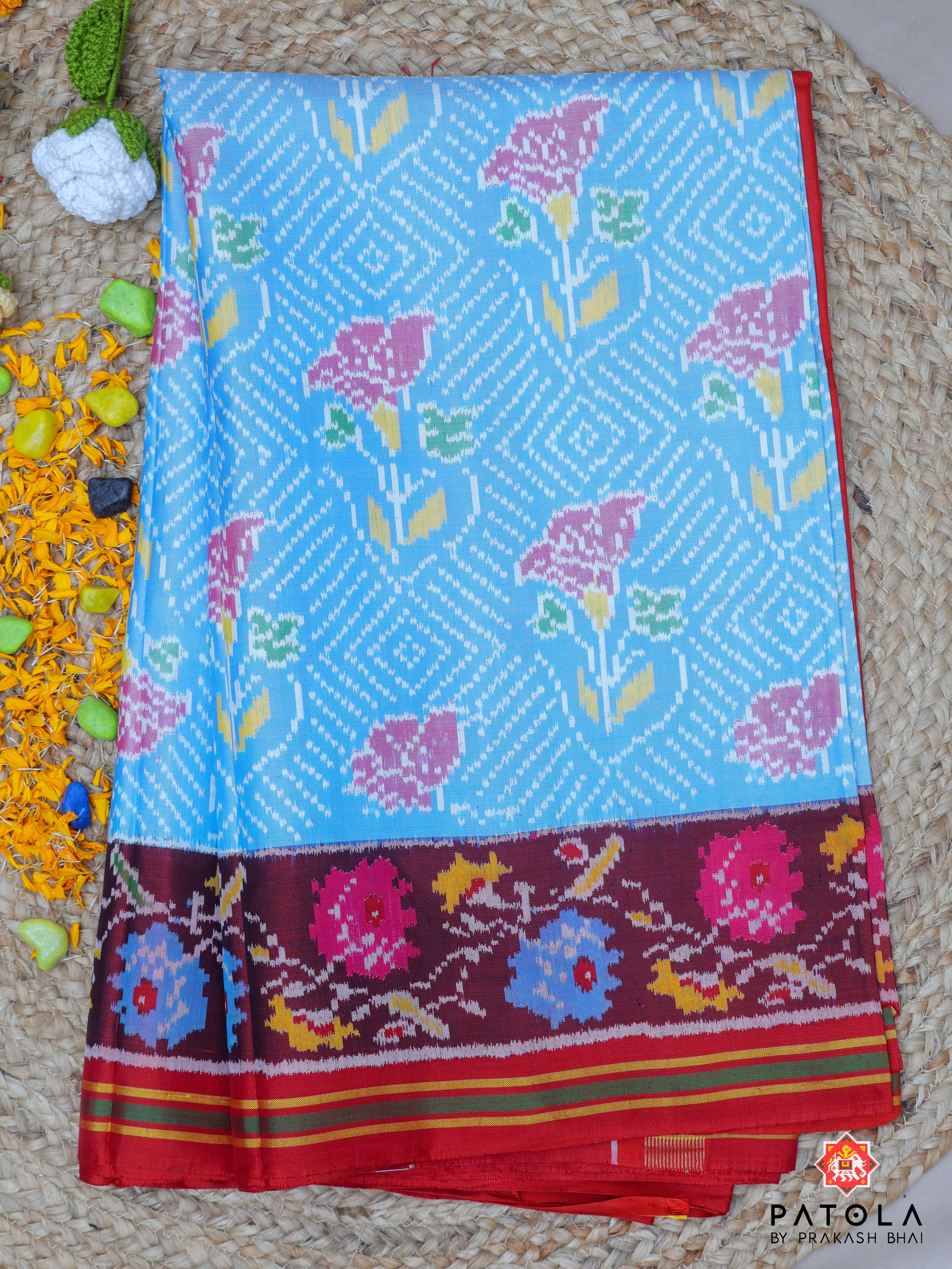 Masterpiece Rose Design Semi Double Ikat Patola Saree