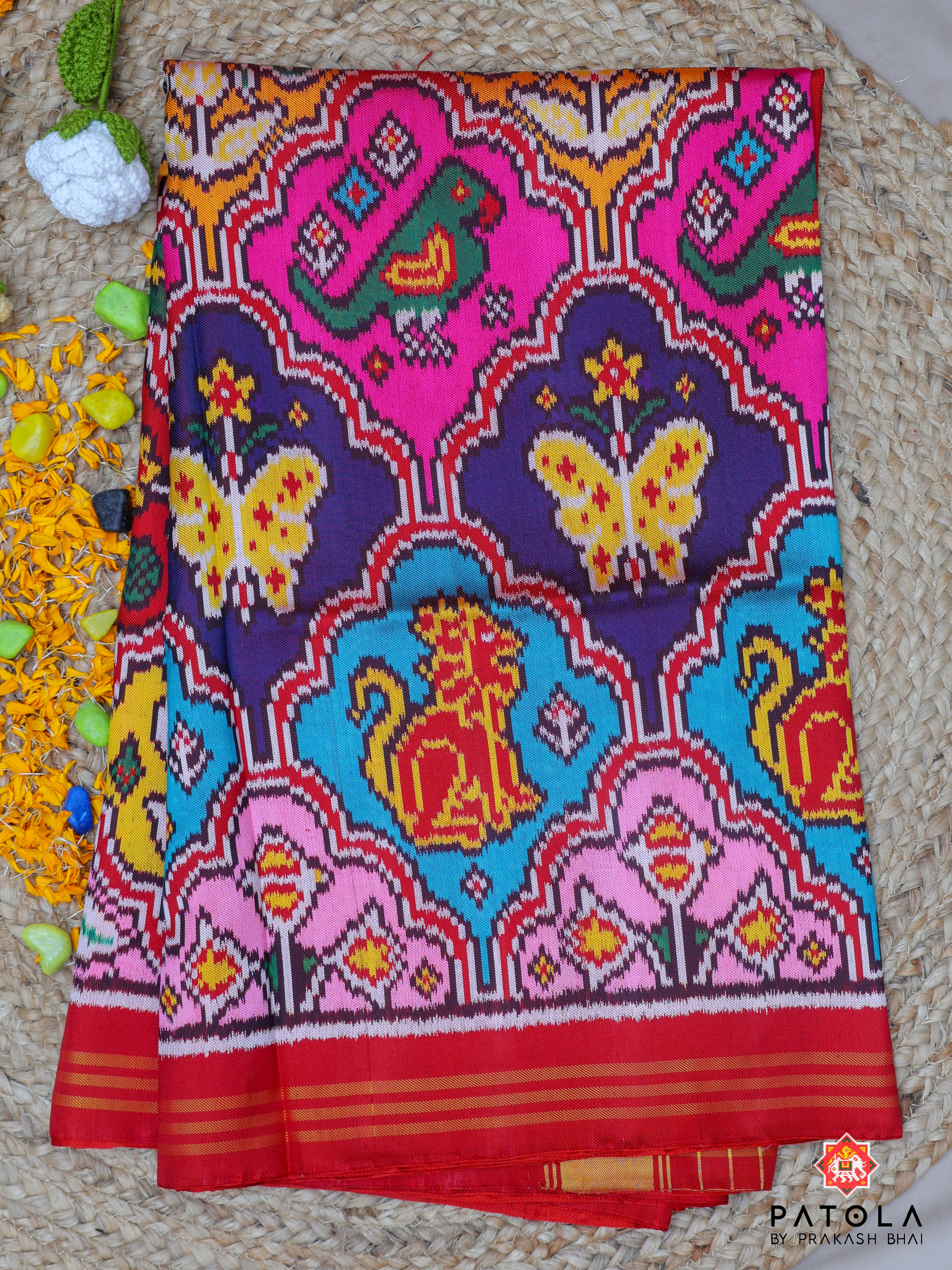Masterpiece Multicolor Big Motifs Design Twill Patola Saree