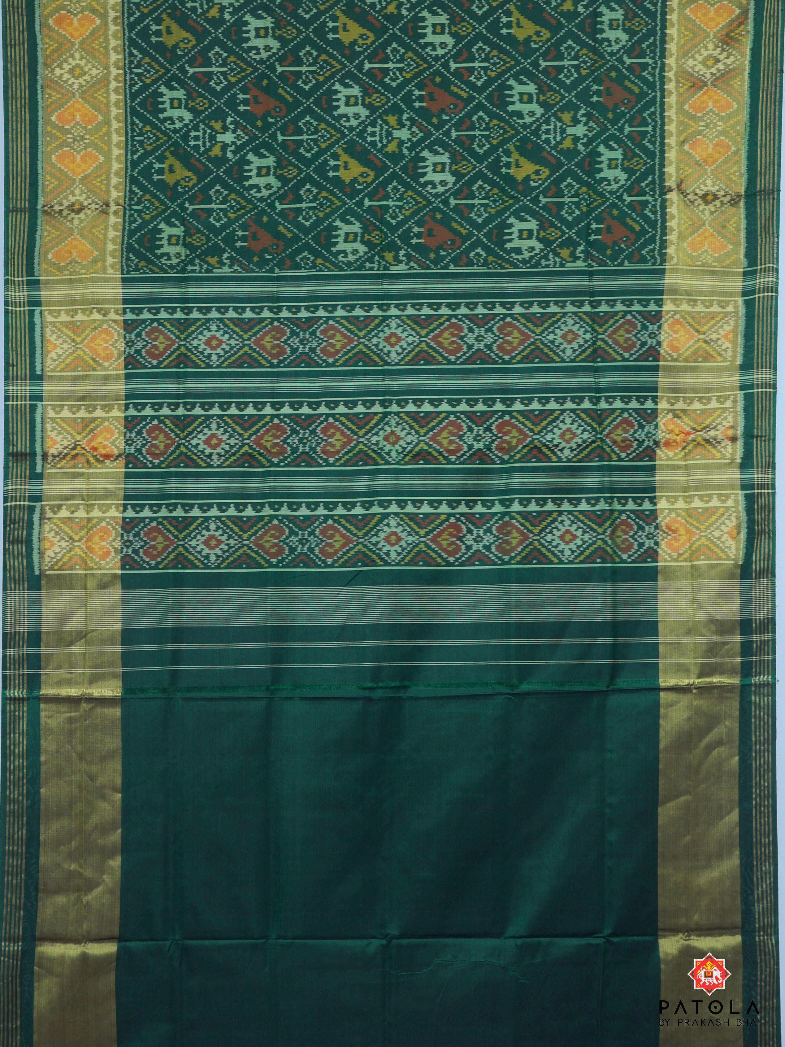 Green Hathi Popat Design Single Ikat Patola Saree