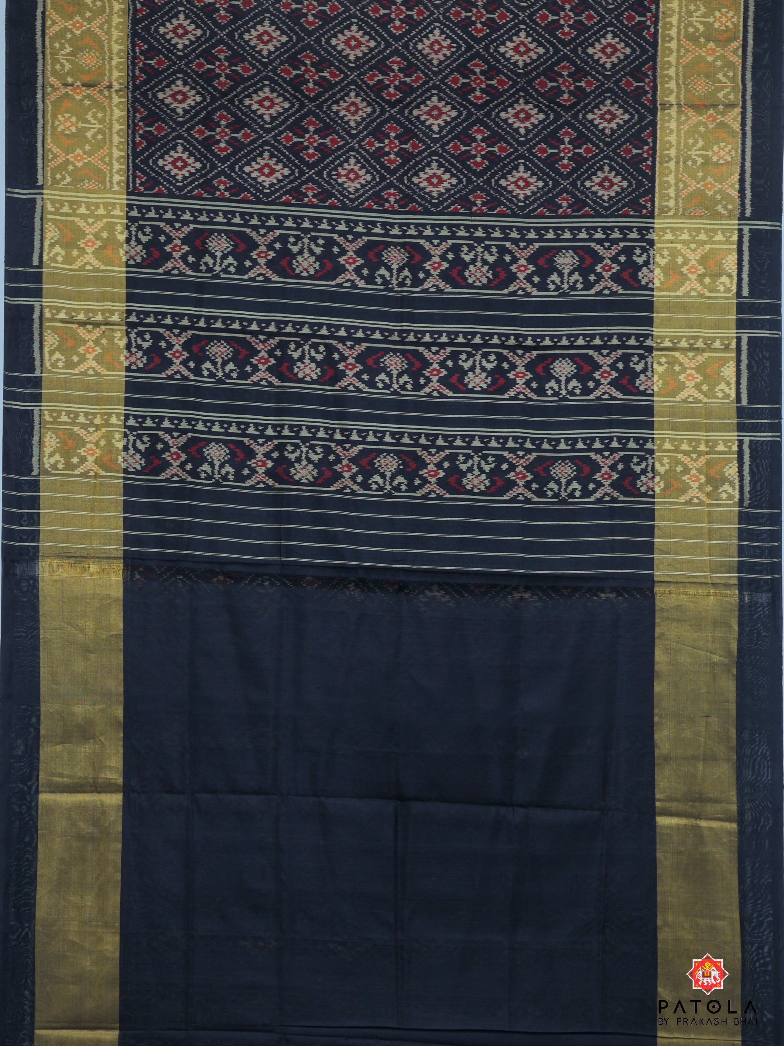 Black Chandabhat Design Single Ikat Patola Saree