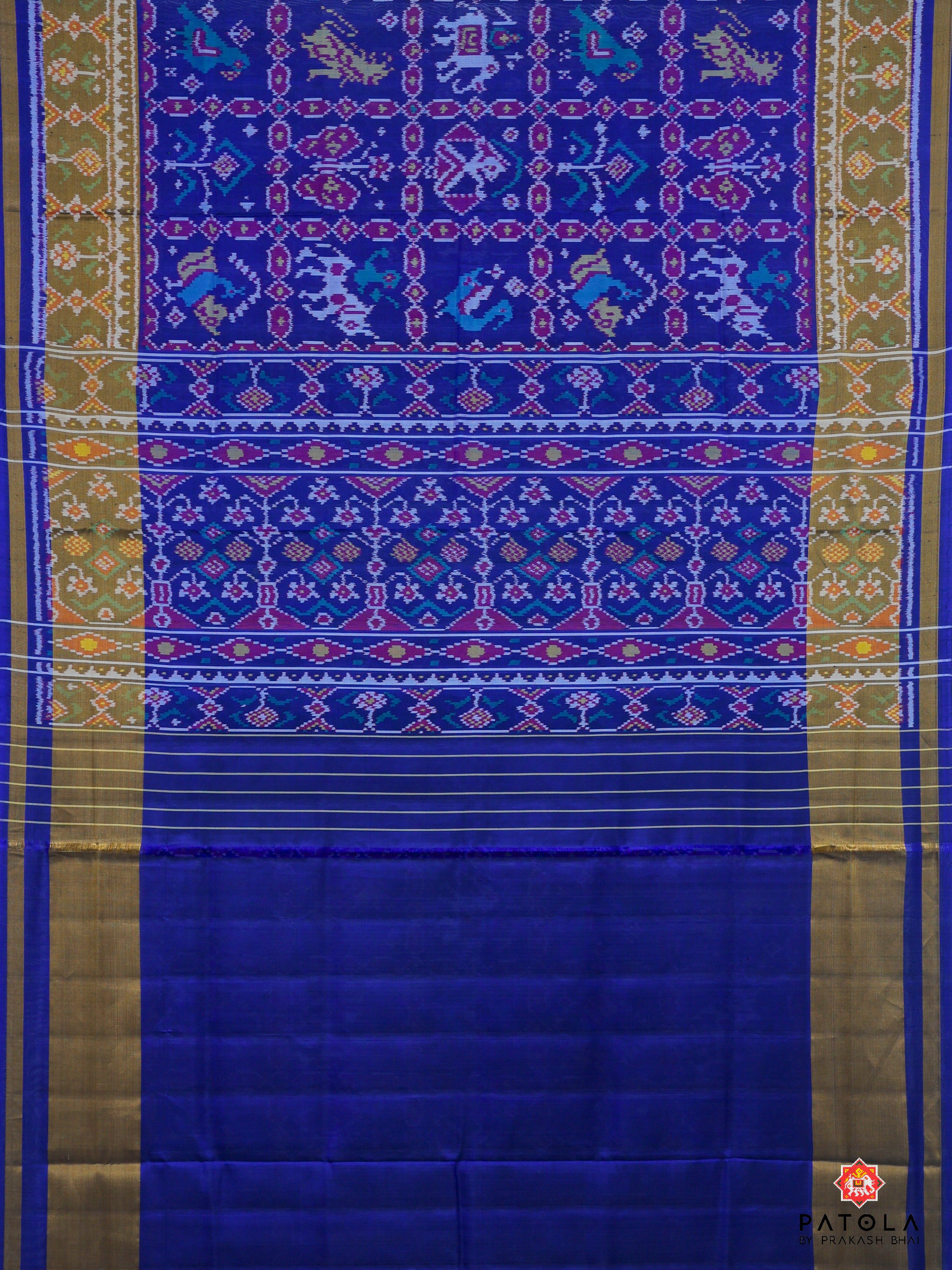 Royal Blue Big Motifs Design Single Ikat Patola Saree