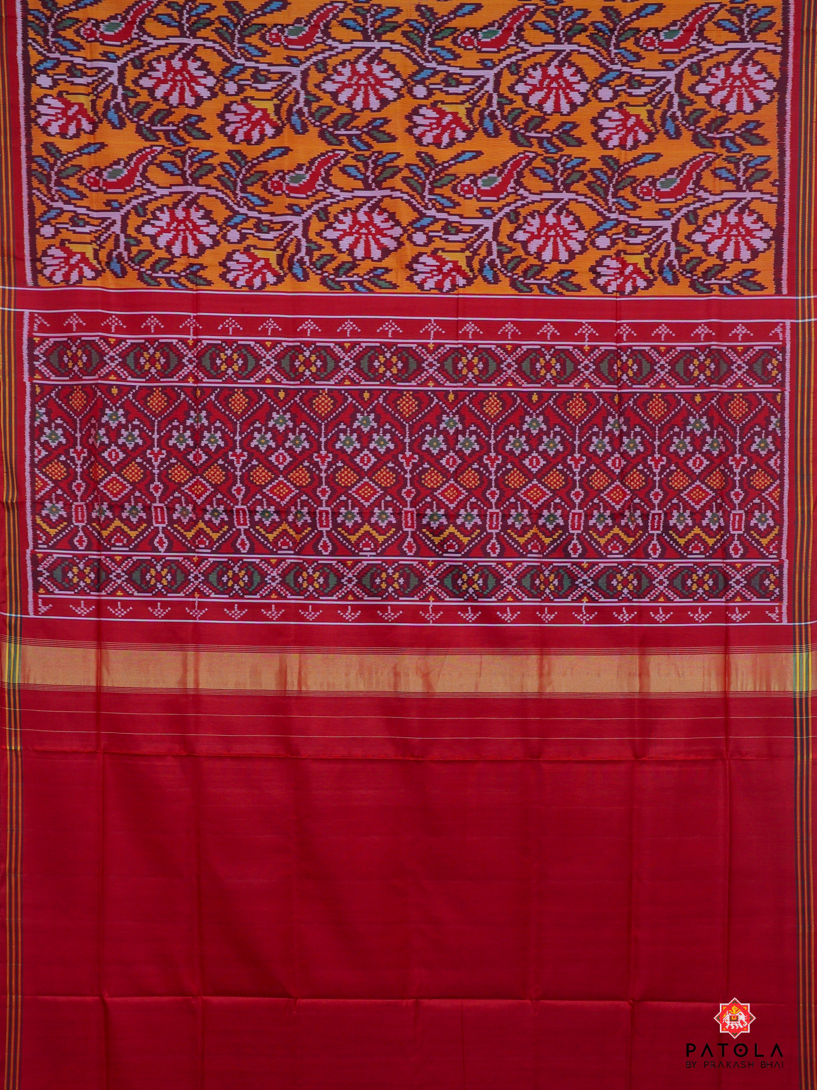 Tree With Parrot Design Semi Double Ikat Patola Saree