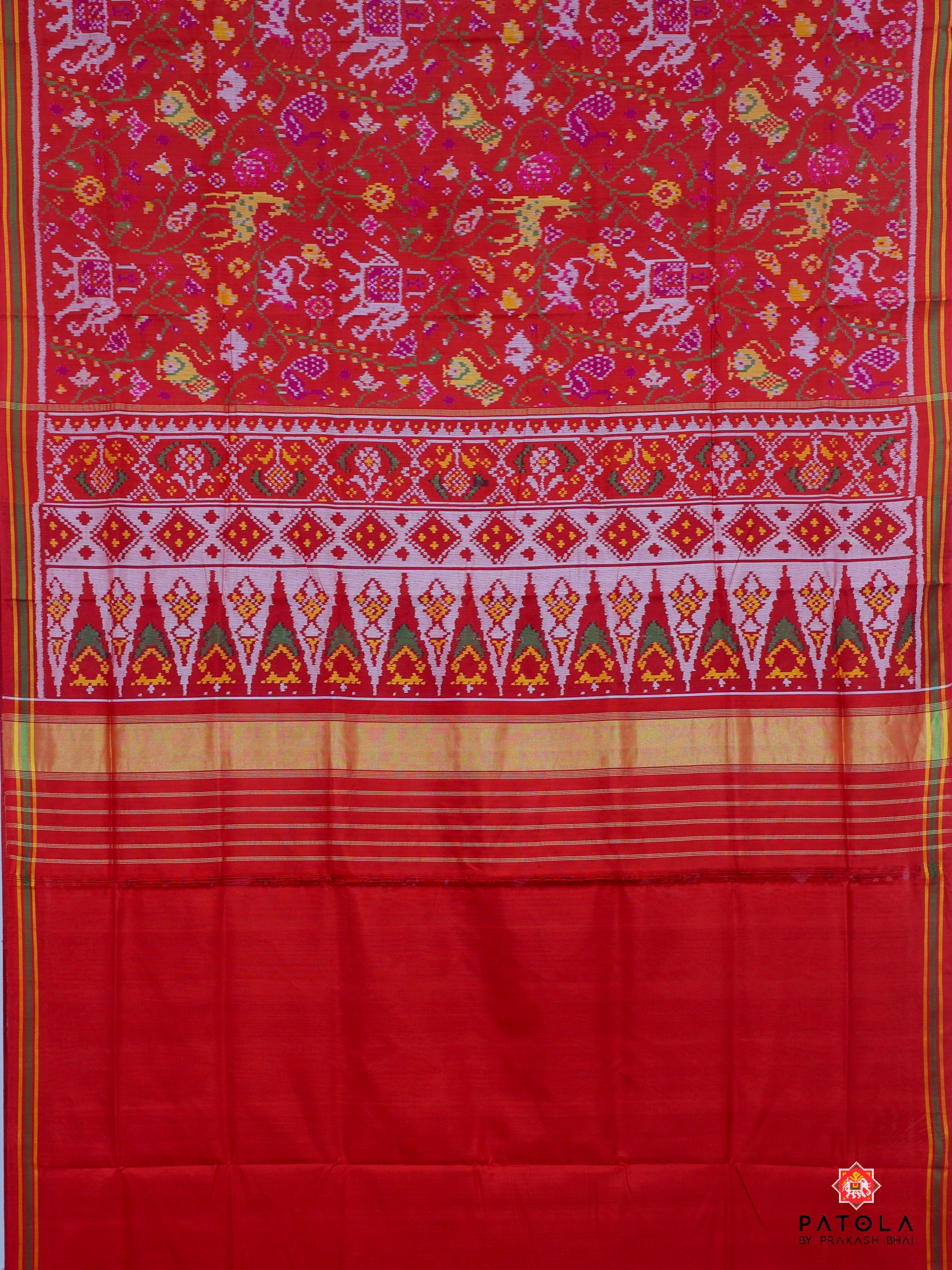 Flowers Vel With Animal Design Semi Double Ikat Patola Saree