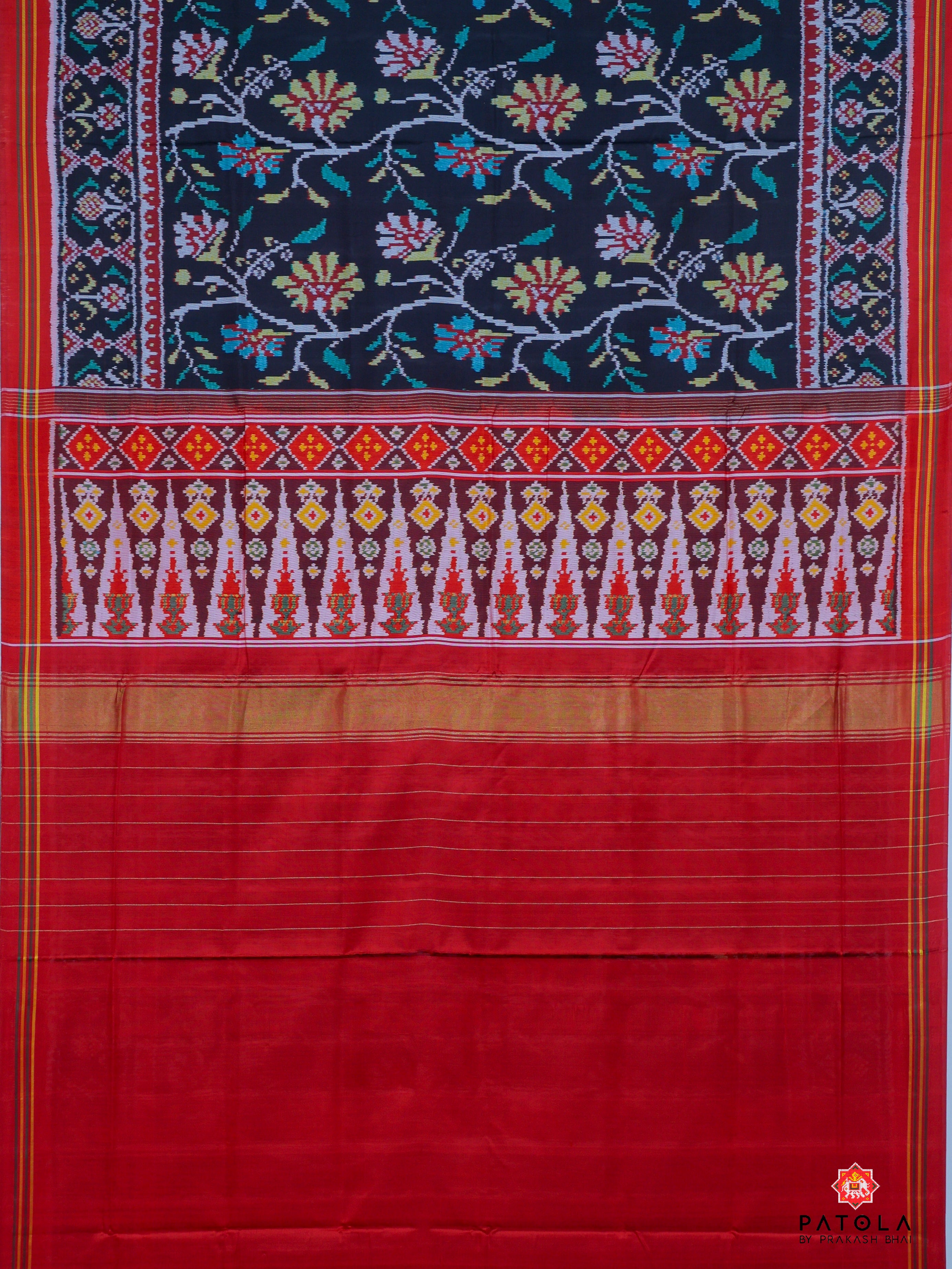 Ghughroo Border With Tree Design Semi Double Ikat Patola Saree