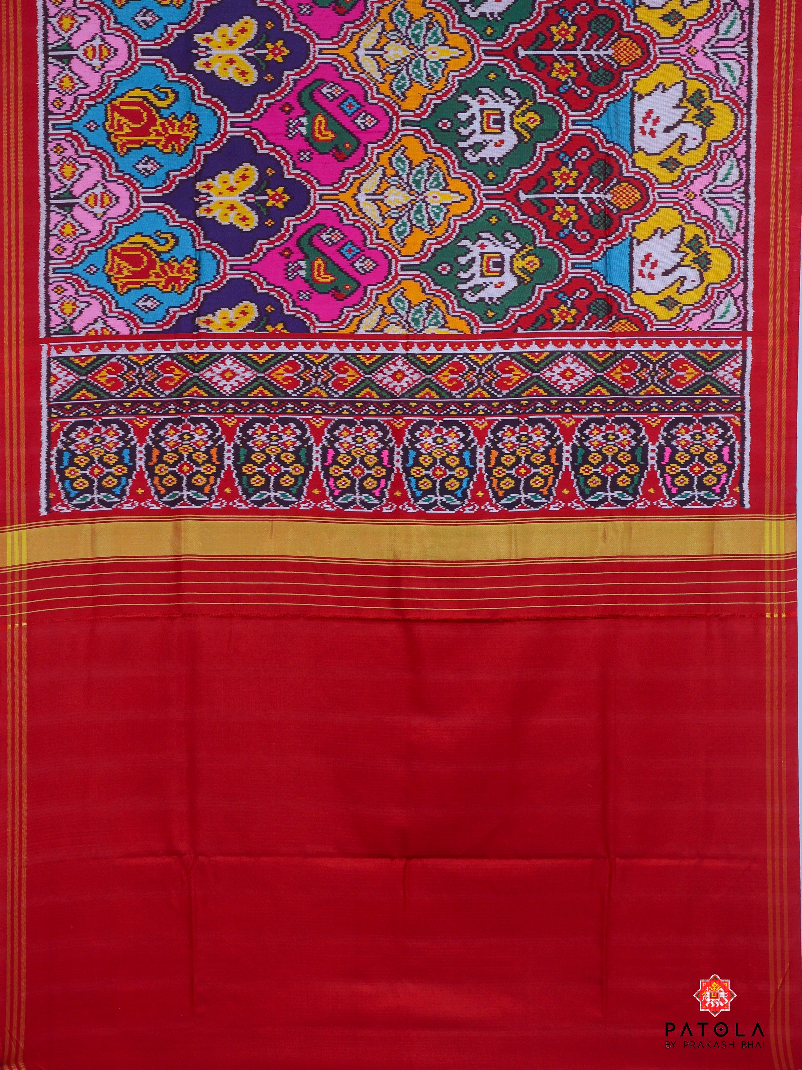 Masterpiece Multicolor Big Motifs Design Twill Patola Saree