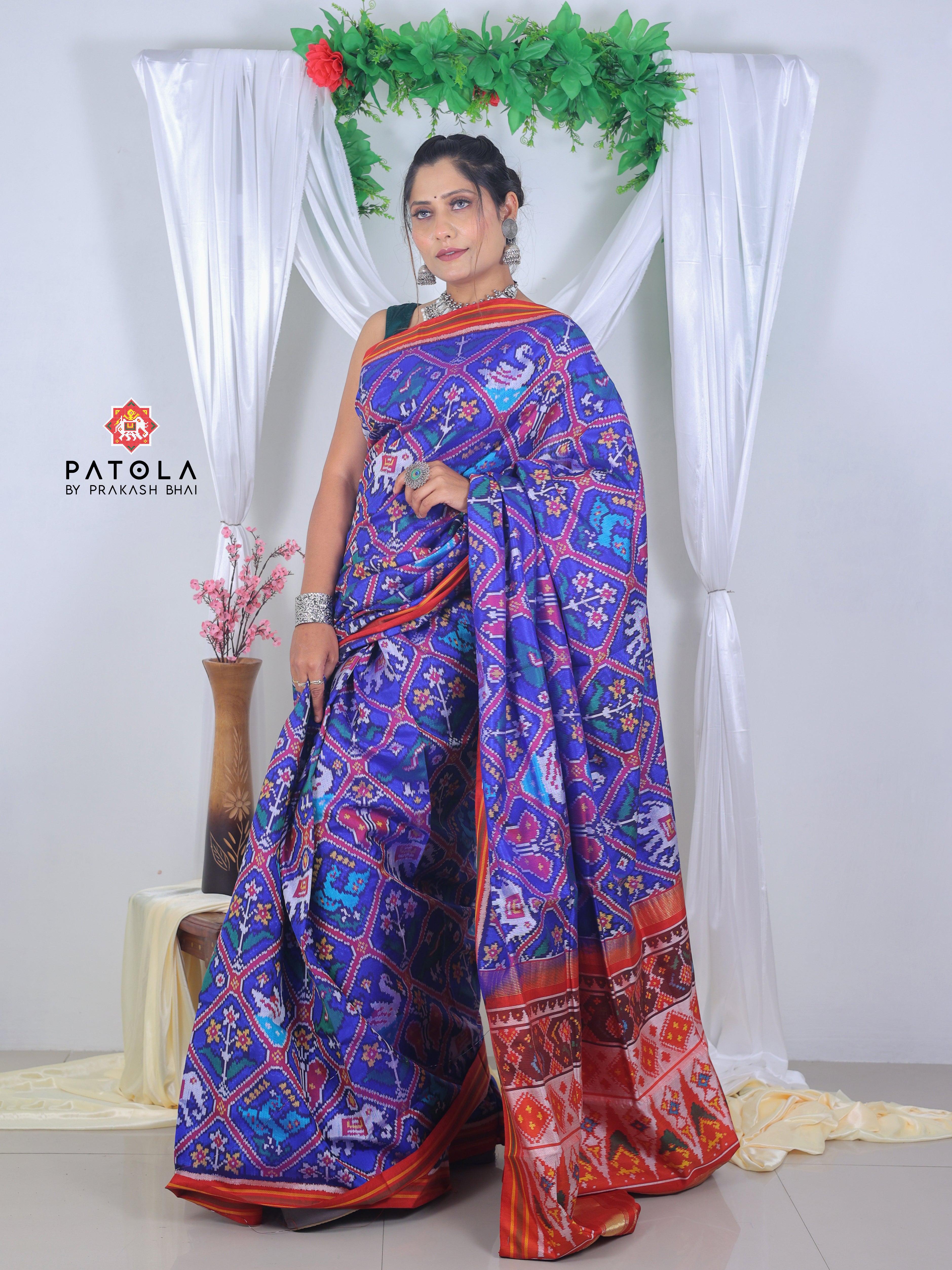 Royal Blue Narikunj Adtala Designer Semi Double Ikat Patola Saree