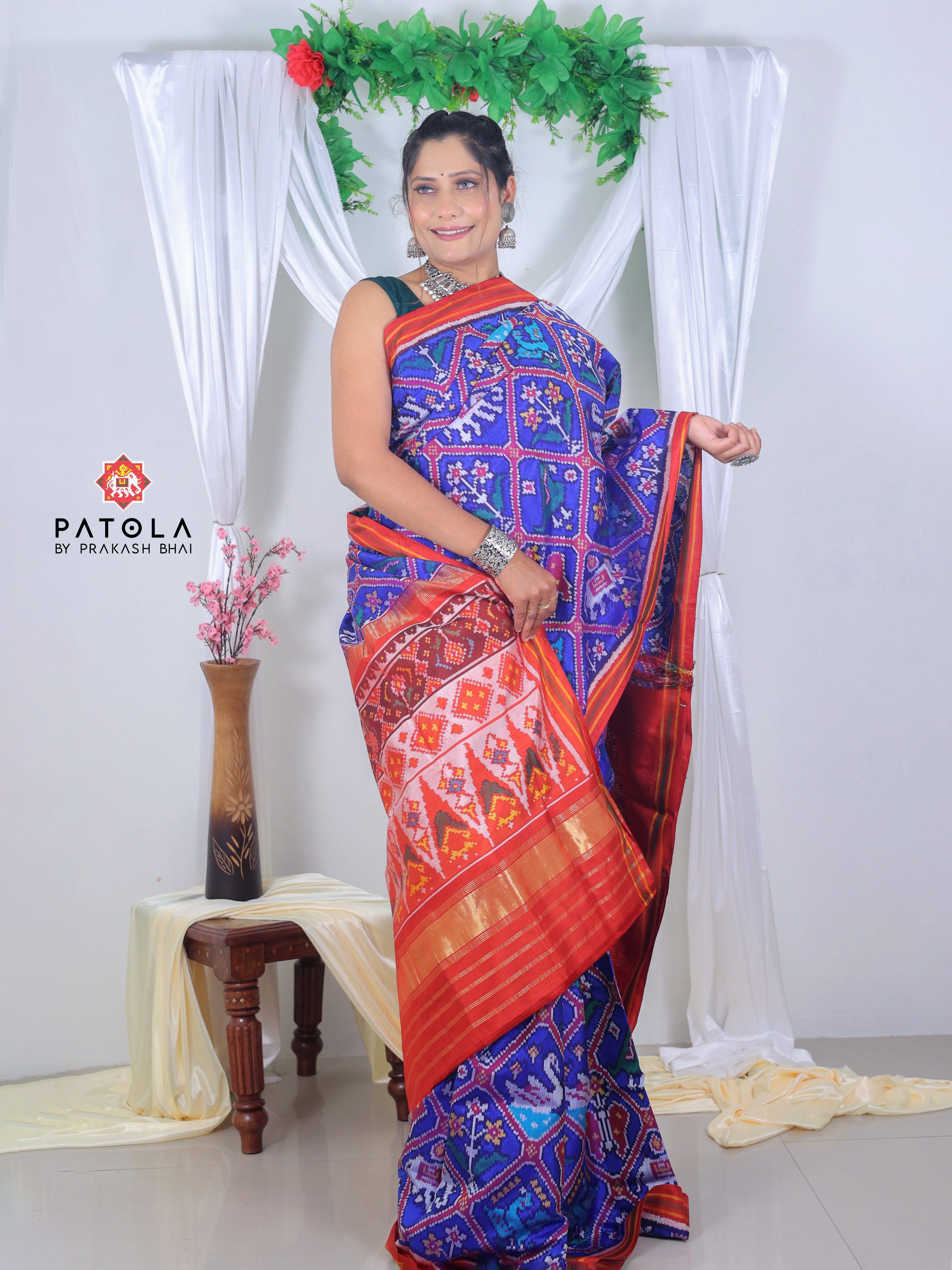 Royal Blue Narikunj Adtala Designer Semi Double Ikat Patola Saree