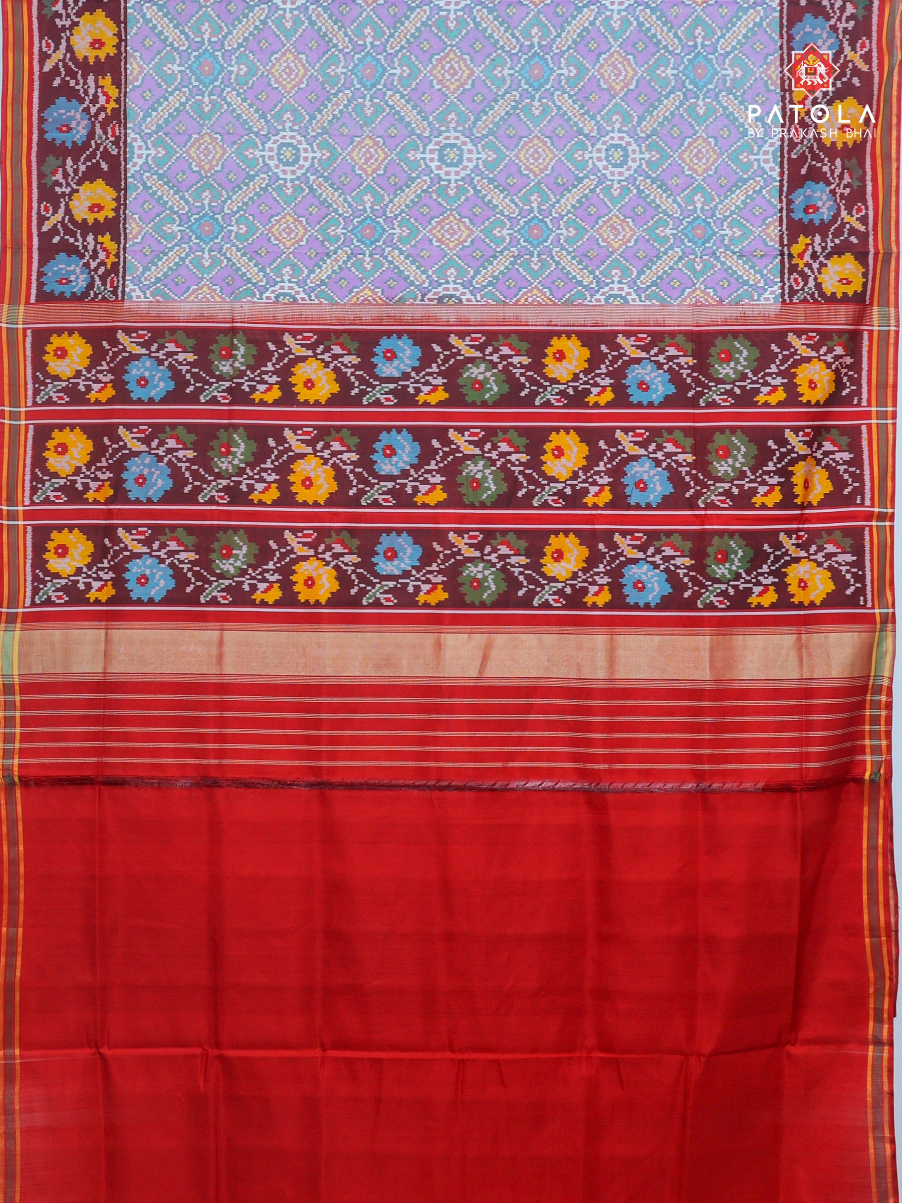 Manek chowk with panchanda mix design flowers border semi double ikat patola saree